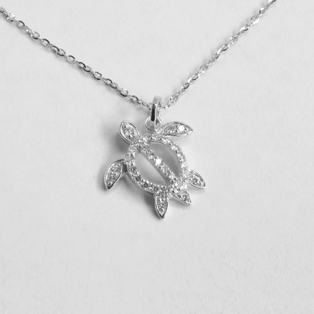 Modern 14k Gold Turtle Charm Necklace Lucky Turtle Diamond Pendant Necklace For Sale