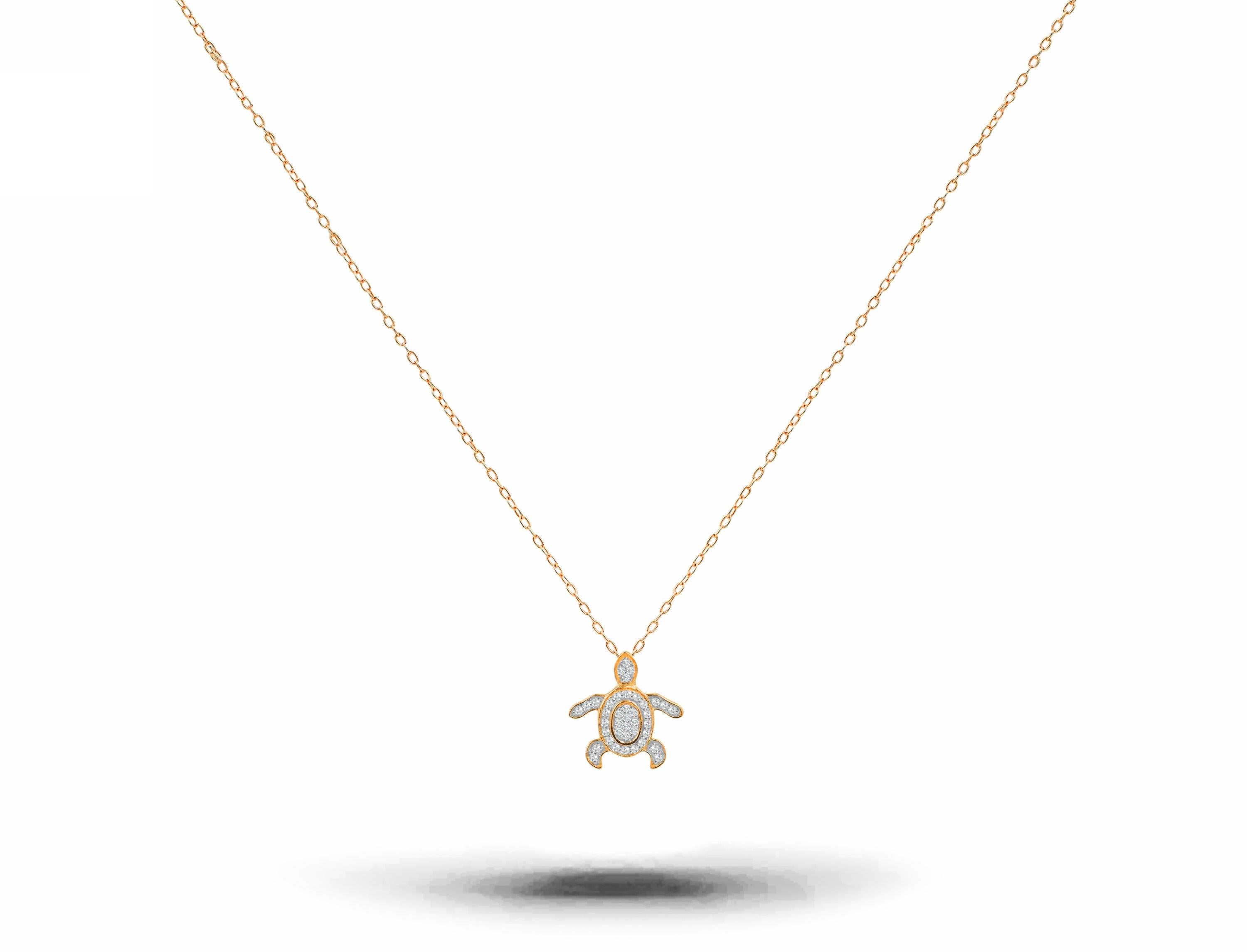 Delicate Dainty Turtle Charm Necklace with natural diamond is made of 14k solid gold.
Available in three colors of gold: White Gold / Rose Gold / Yellow Gold.

Lightweight and gorgeous natural genuine round cut diamond. Each diamond is hand selected