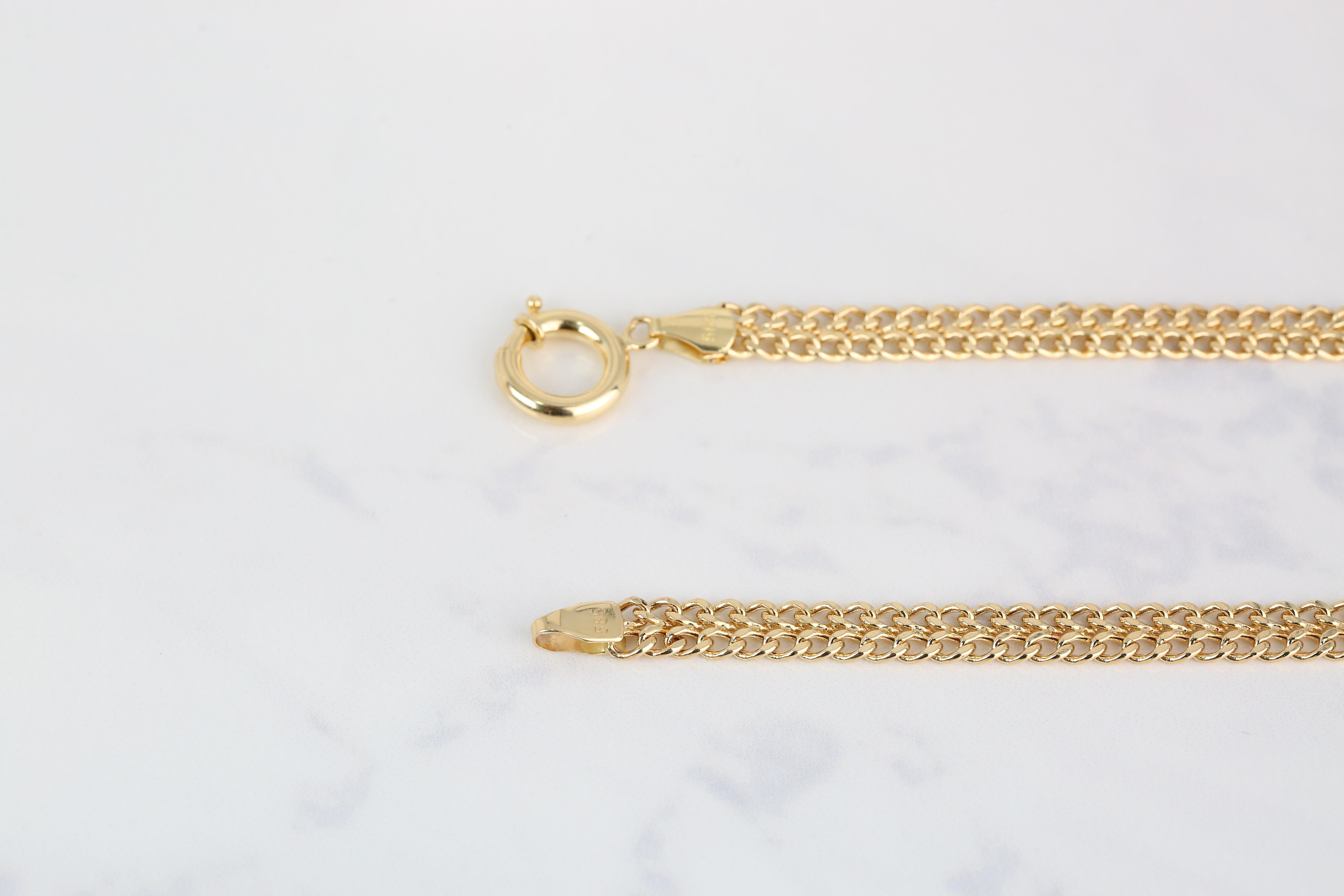 14k Gold Twin Chain Bracelet, Gold Double Chain Dainty Bracelet For Sale 2