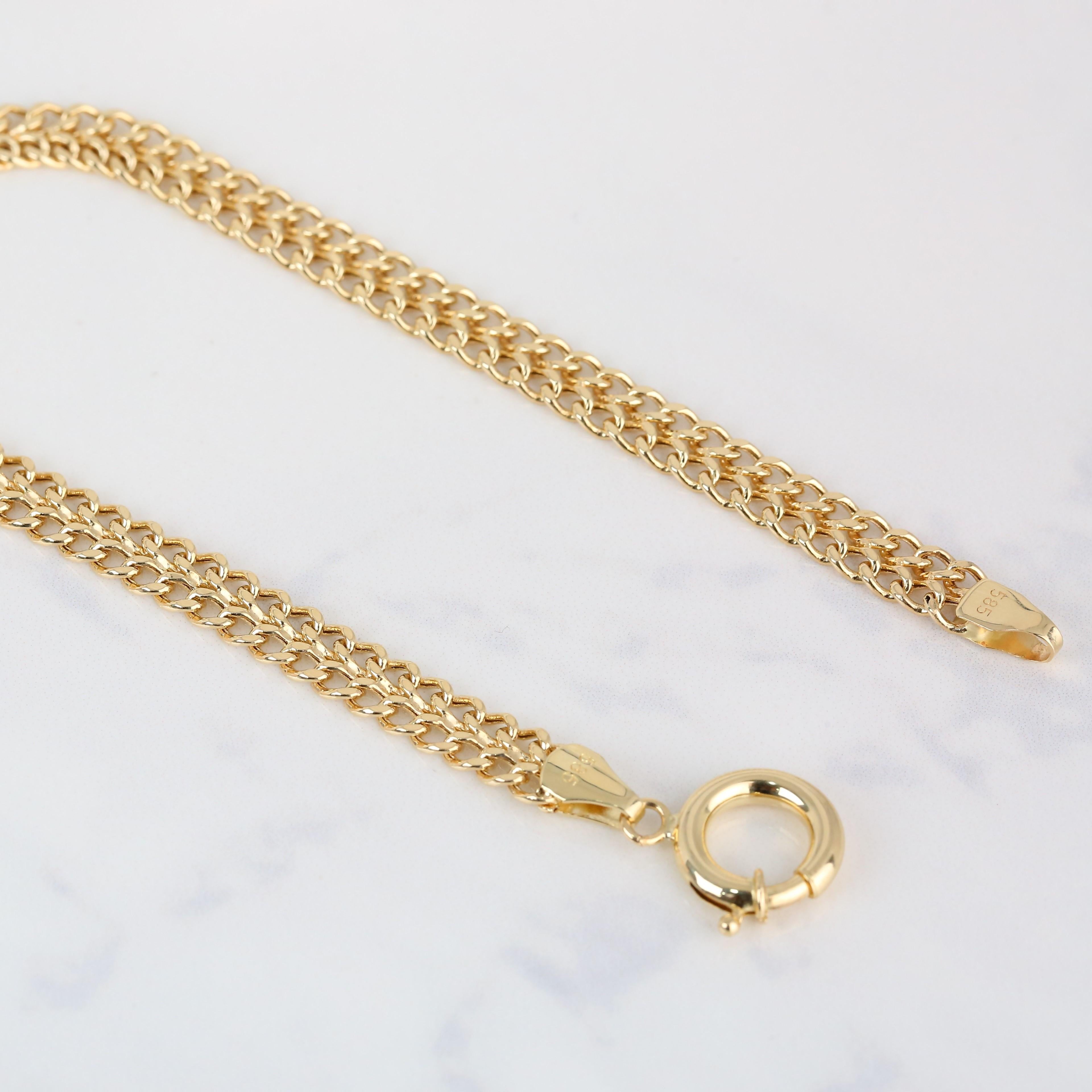 14k Gold Twin Chain Bracelet, Gold Double Chain Dainty Bracelet For Sale 3