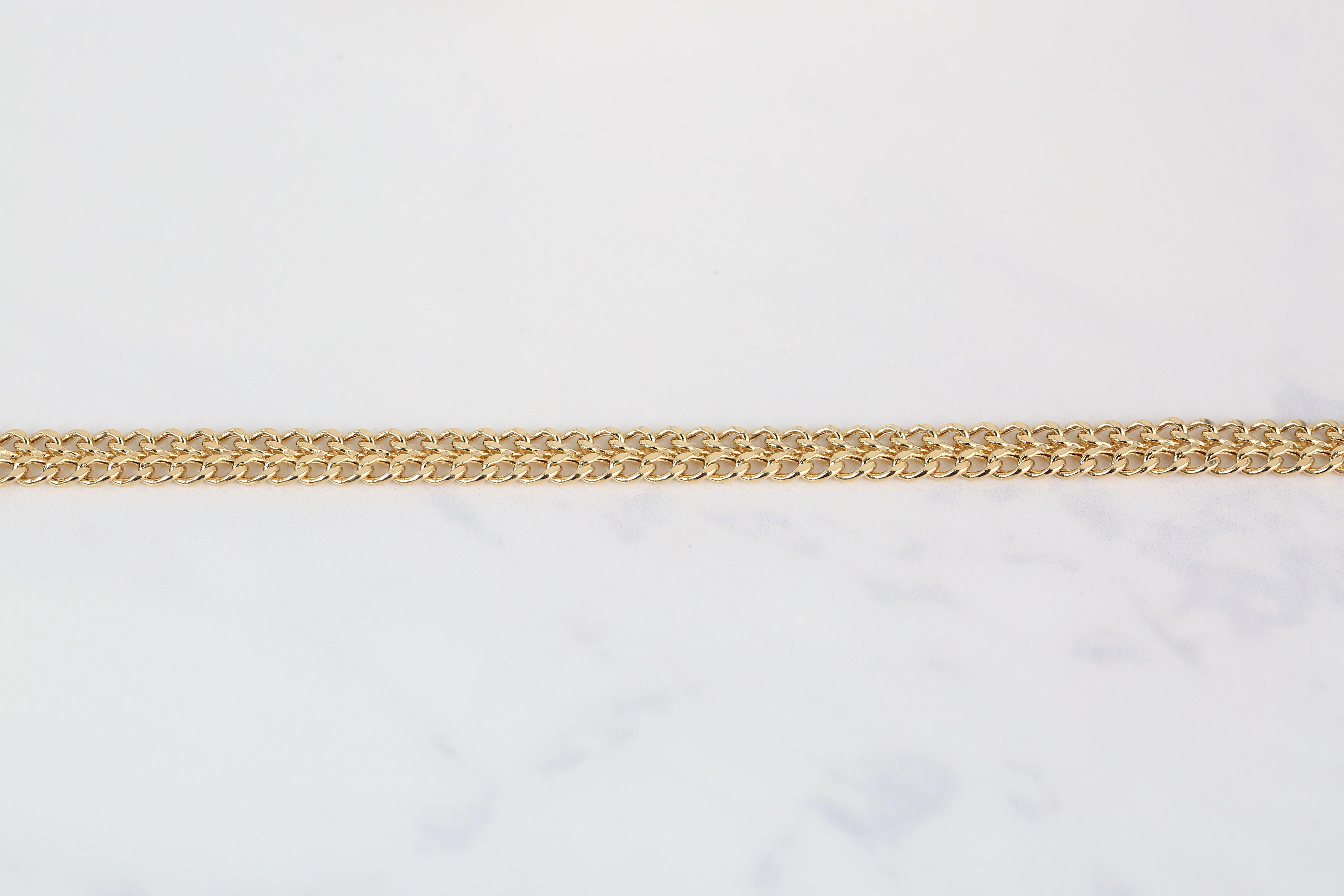 14k Gold Twin Chain Bracelet, Gold Double Chain Dainty Bracelet For Sale 4