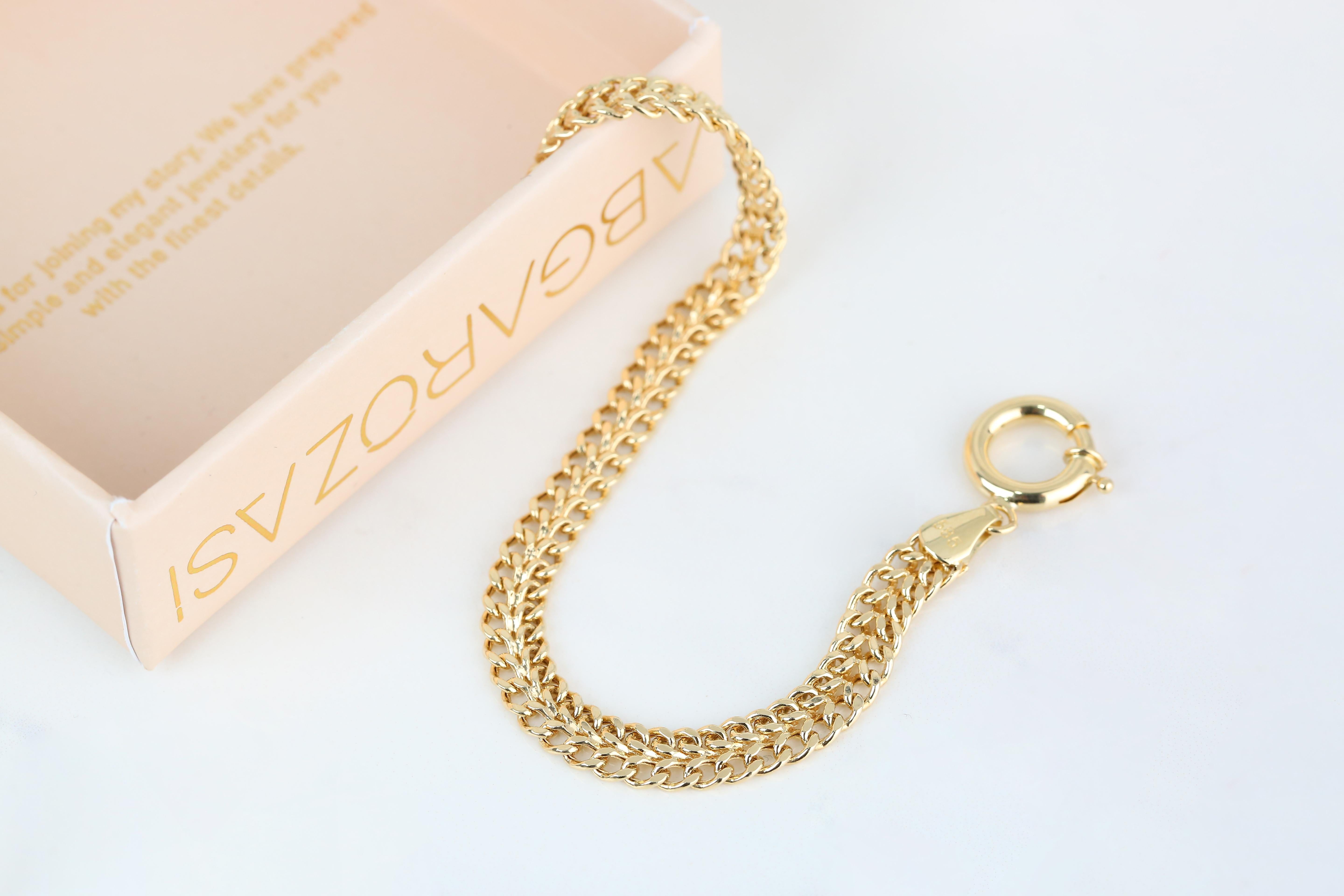 Contemporary 14k Gold Twin Chain Bracelet, Gold Double Chain Dainty Bracelet For Sale