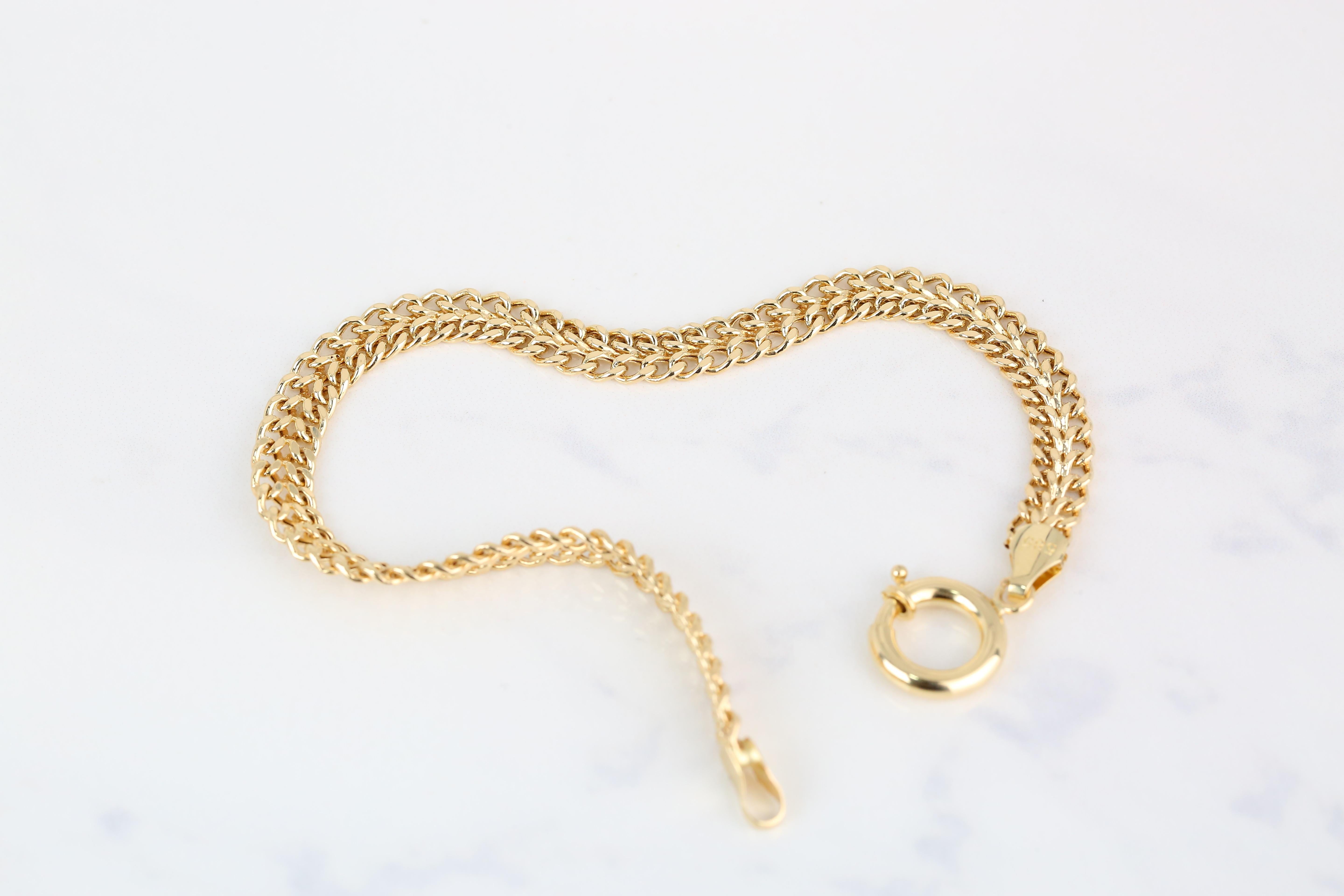 14k Gold Twin Chain Bracelet, Gold Double Chain Dainty Bracelet In New Condition For Sale In ISTANBUL, TR