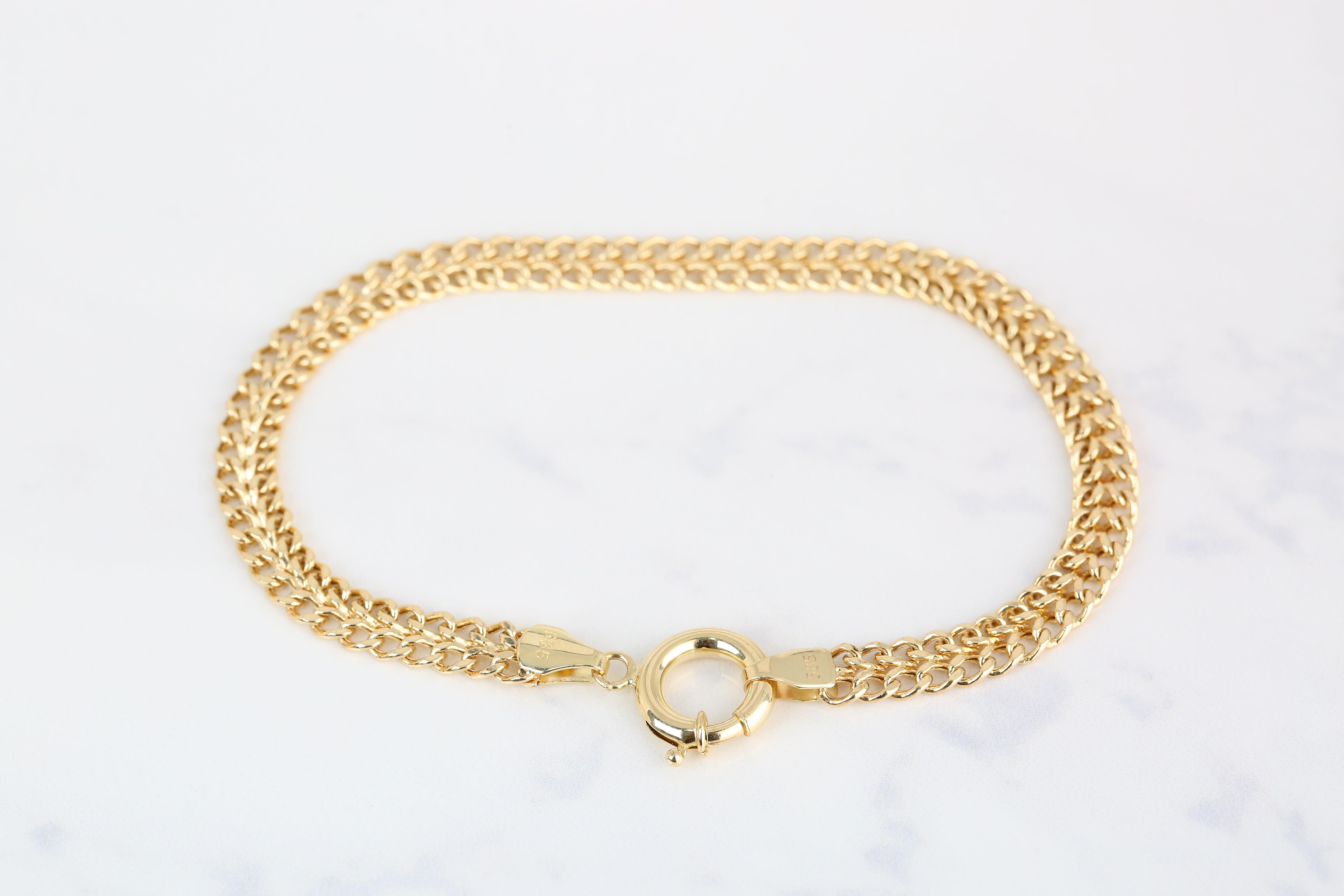 Women's 14k Gold Twin Chain Bracelet, Gold Double Chain Dainty Bracelet For Sale