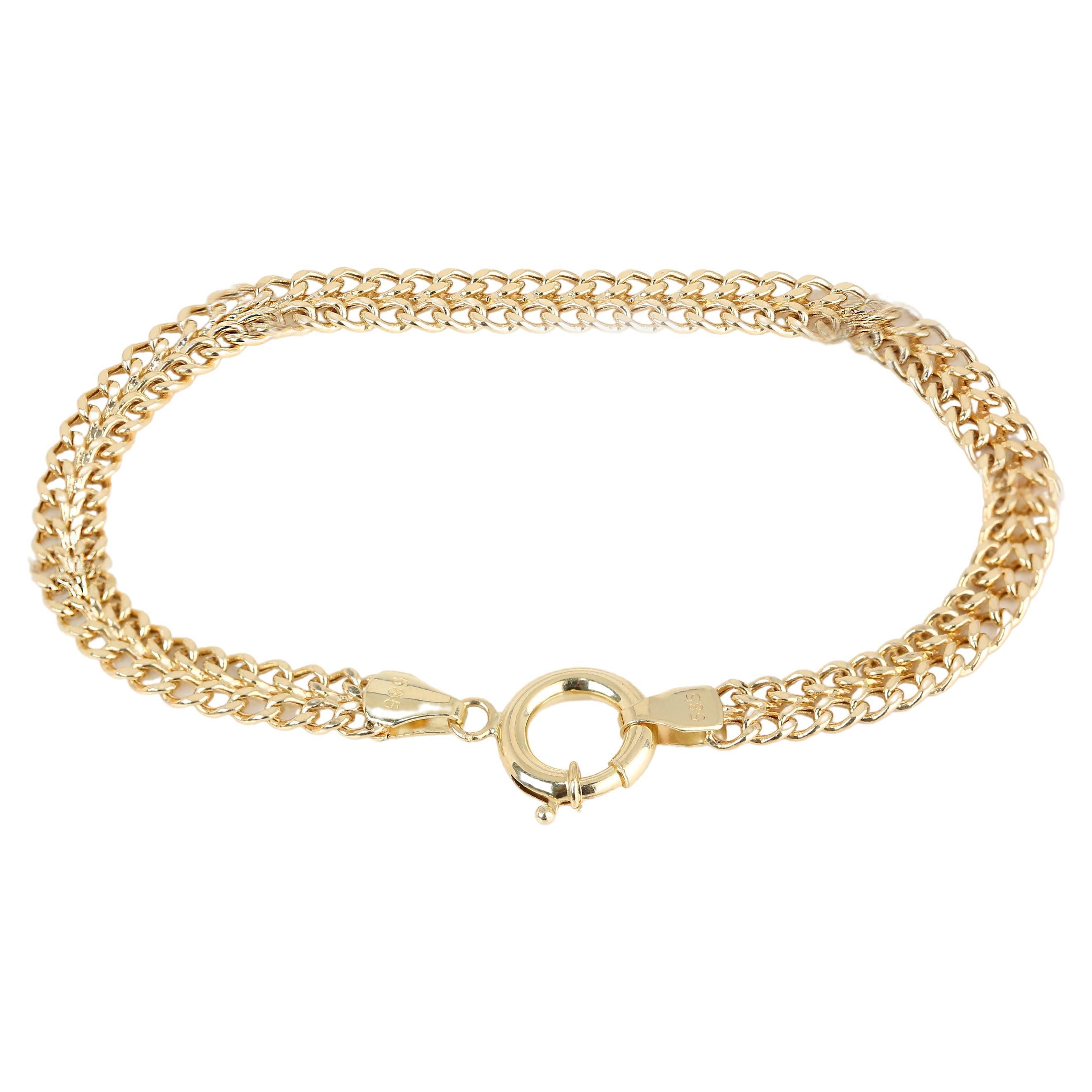 14k Gold Twin Chain Bracelet, Gold Double Chain Dainty Bracelet For Sale