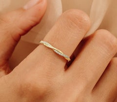14k Gold Twist Design Ring Natural Pave Diamond Ring Minimalist Gift For Women.