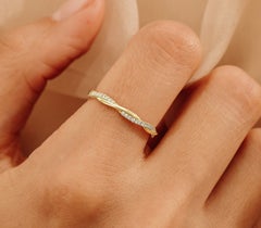 14k Gold Twist Design Ring Natural Pave Diamond Ring Minimalist Gift For Women.