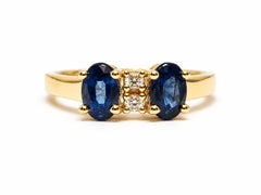 14K Gold Two Stone Natural Blue Sapphire & Diamond Ring 1.10 Carat Sapphire Ring