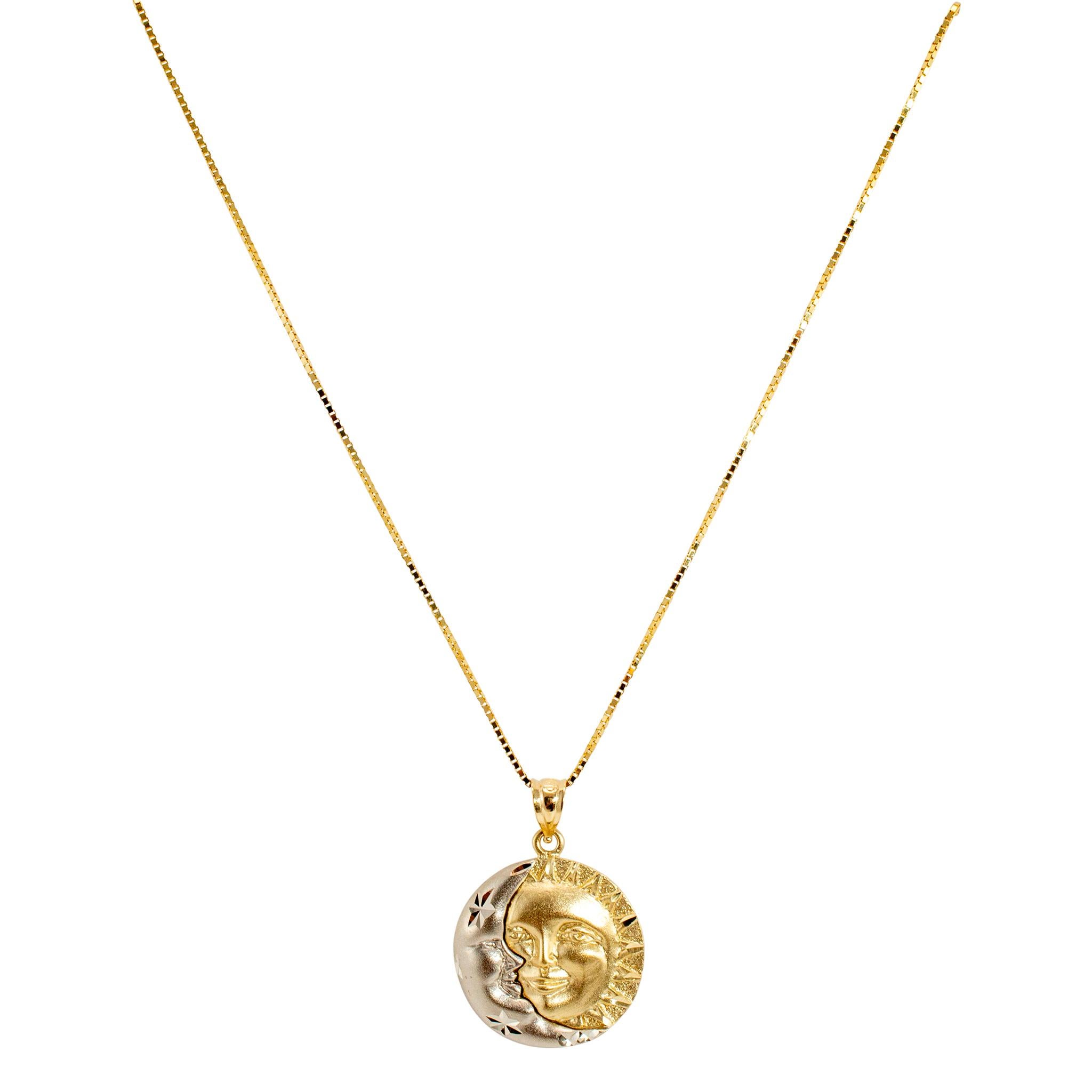 Donna Collana con ciondolo Armonia Celeste Sole e Luna in oro 14K bicolore in vendita