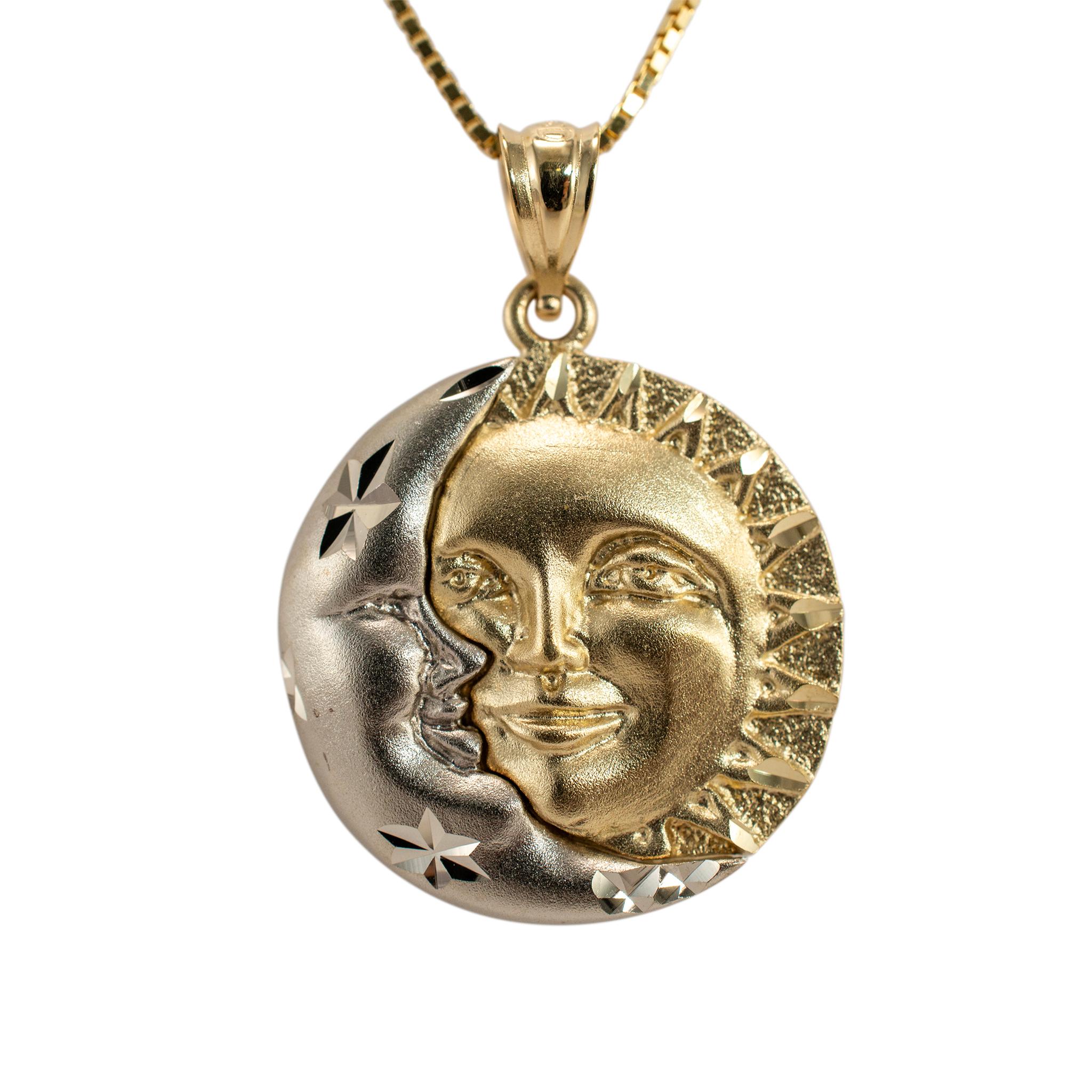 Collana con ciondolo Armonia Celeste Sole e Luna in oro 14K bicolore in vendita 1