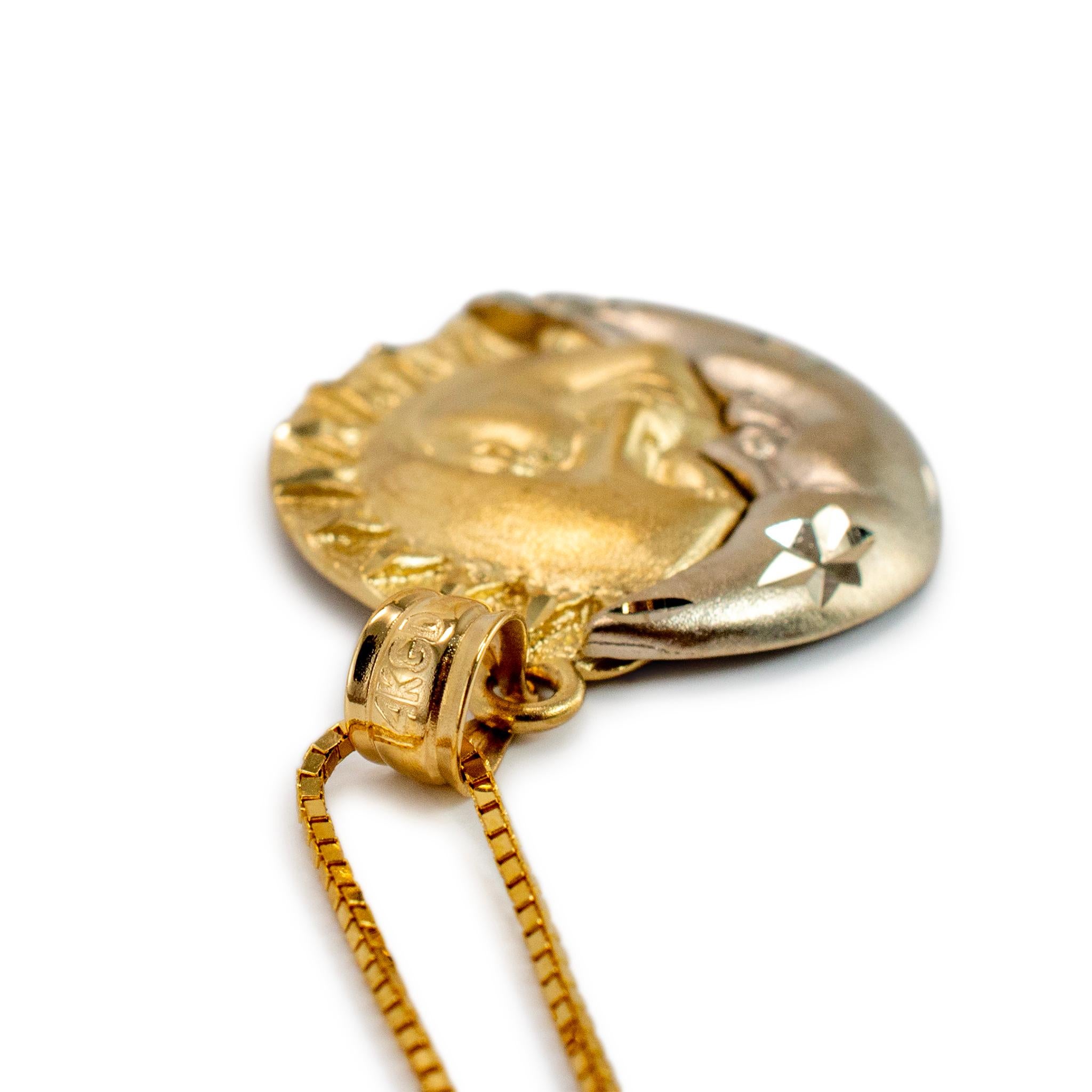 Collana con ciondolo Armonia Celeste Sole e Luna in oro 14K bicolore in vendita 4
