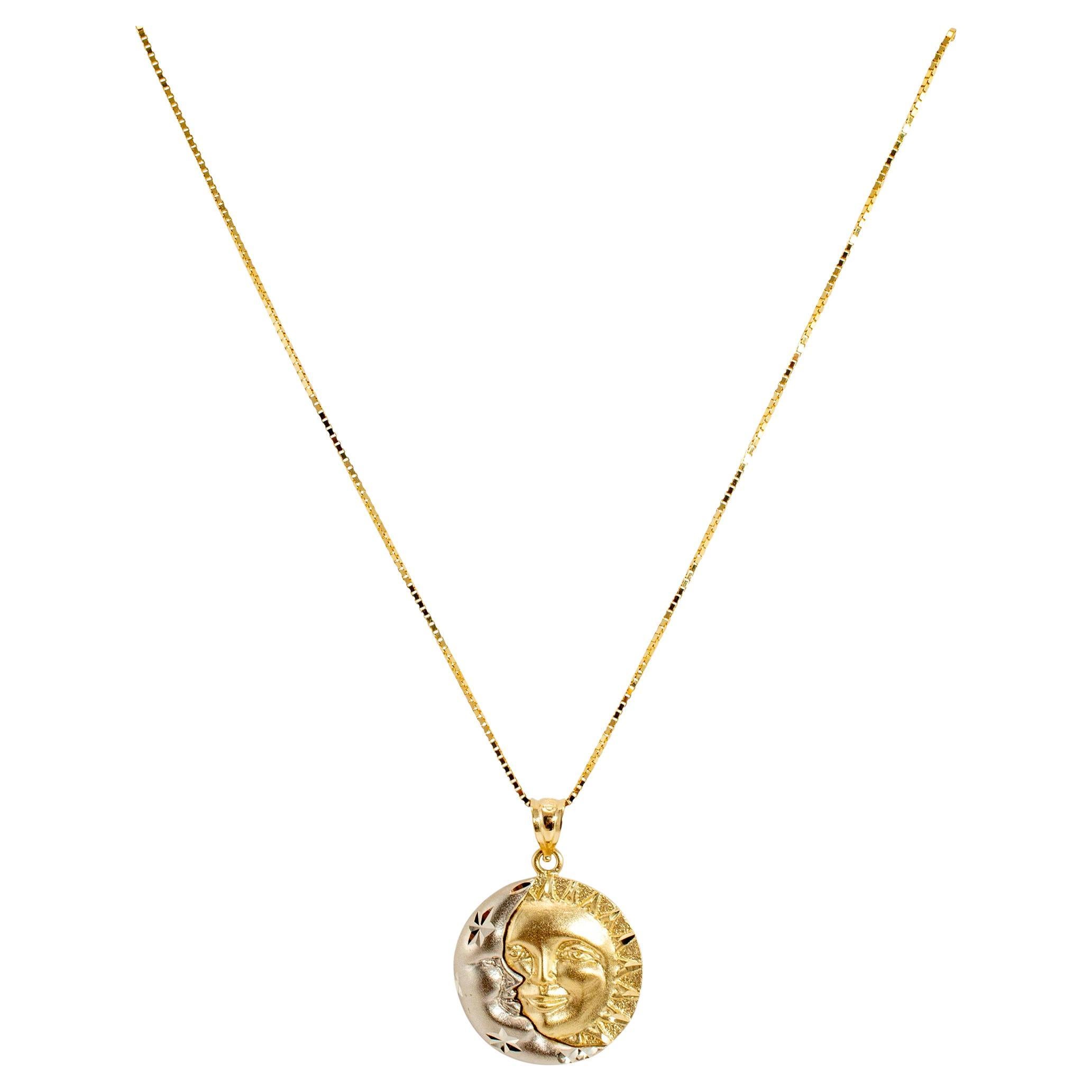 Halskette aus 14 Karat Gold mit zweifarbigem Celestial-Sonnen- und Mond-Harmony-Anhänger