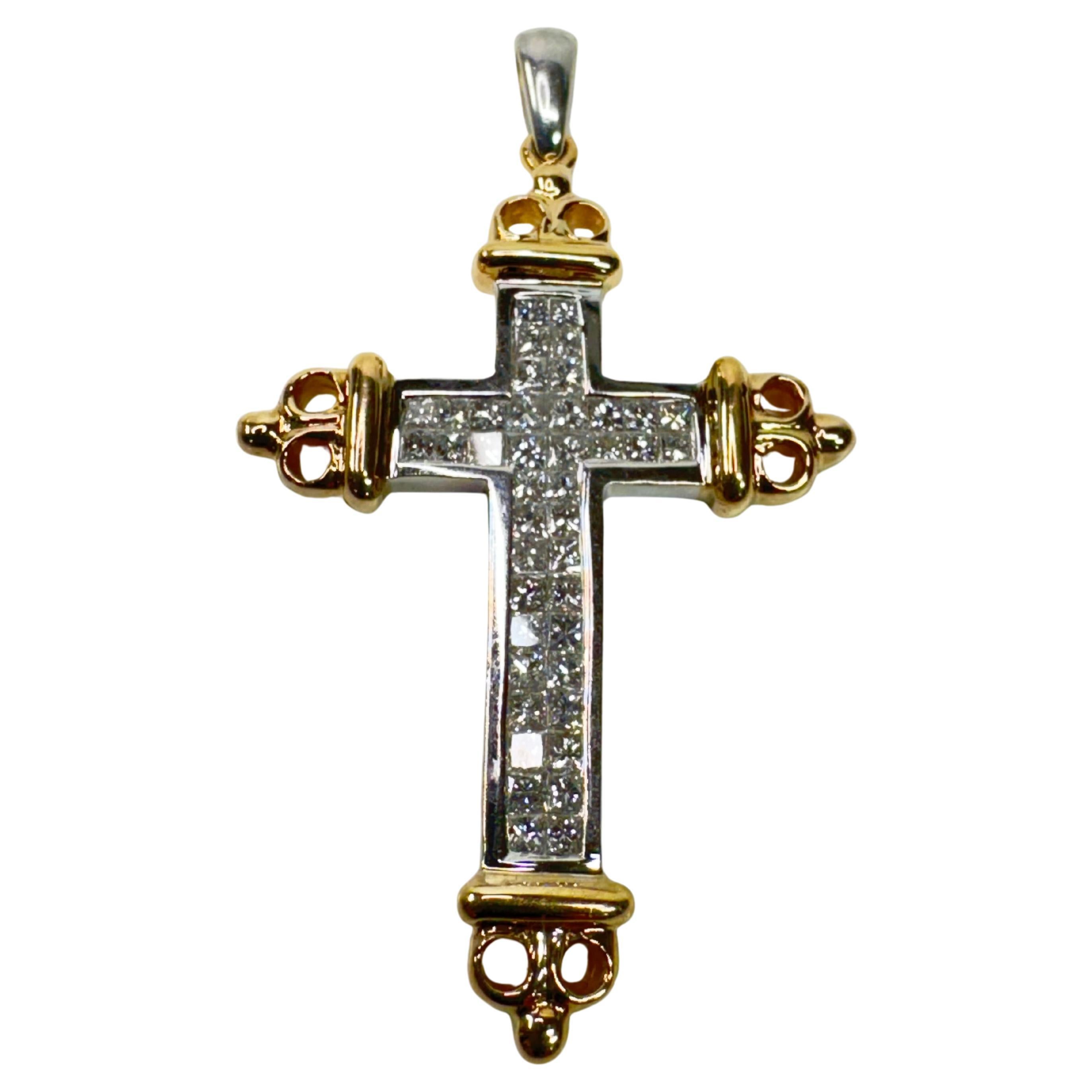 14k Gold Two Tone Cross Diamond Pendant