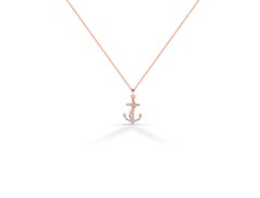 14k Gold Two-Tone Diamond Anchor Necklace Nautical Ocean Jewelry