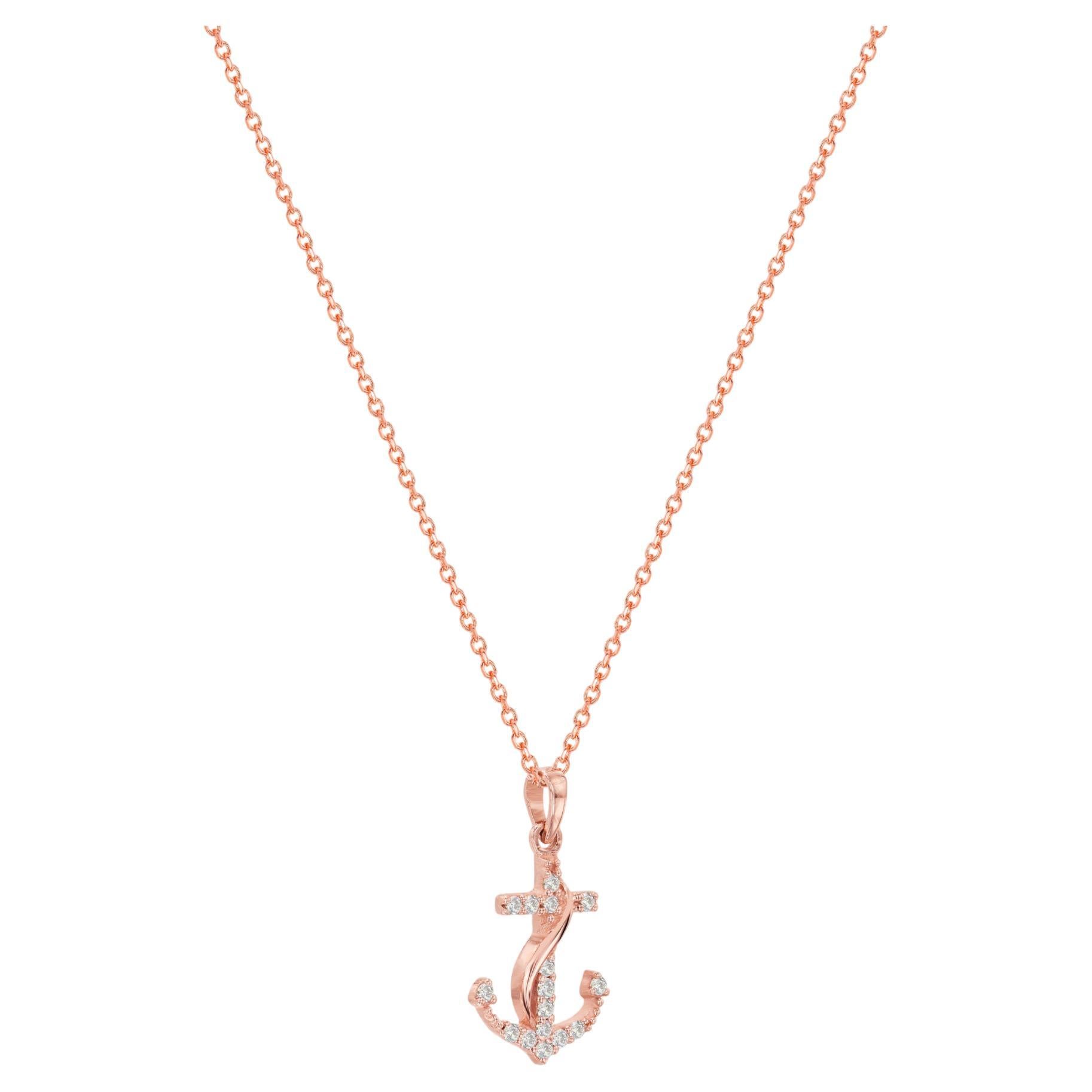 14k Gold Two-Tone Diamond Anchor Necklace Nautical Ocean Jewelry