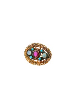 14K Gold Unheated Burma Ruby, Two Opal & Four Turquoise Brooch W/GIA Certificate