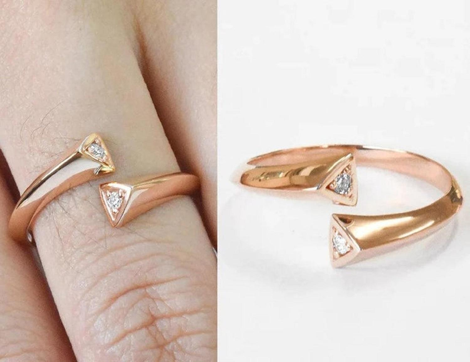 For Sale:  14k Gold Unique Gold Diamond Ring Minimalist Diamond Ring 8