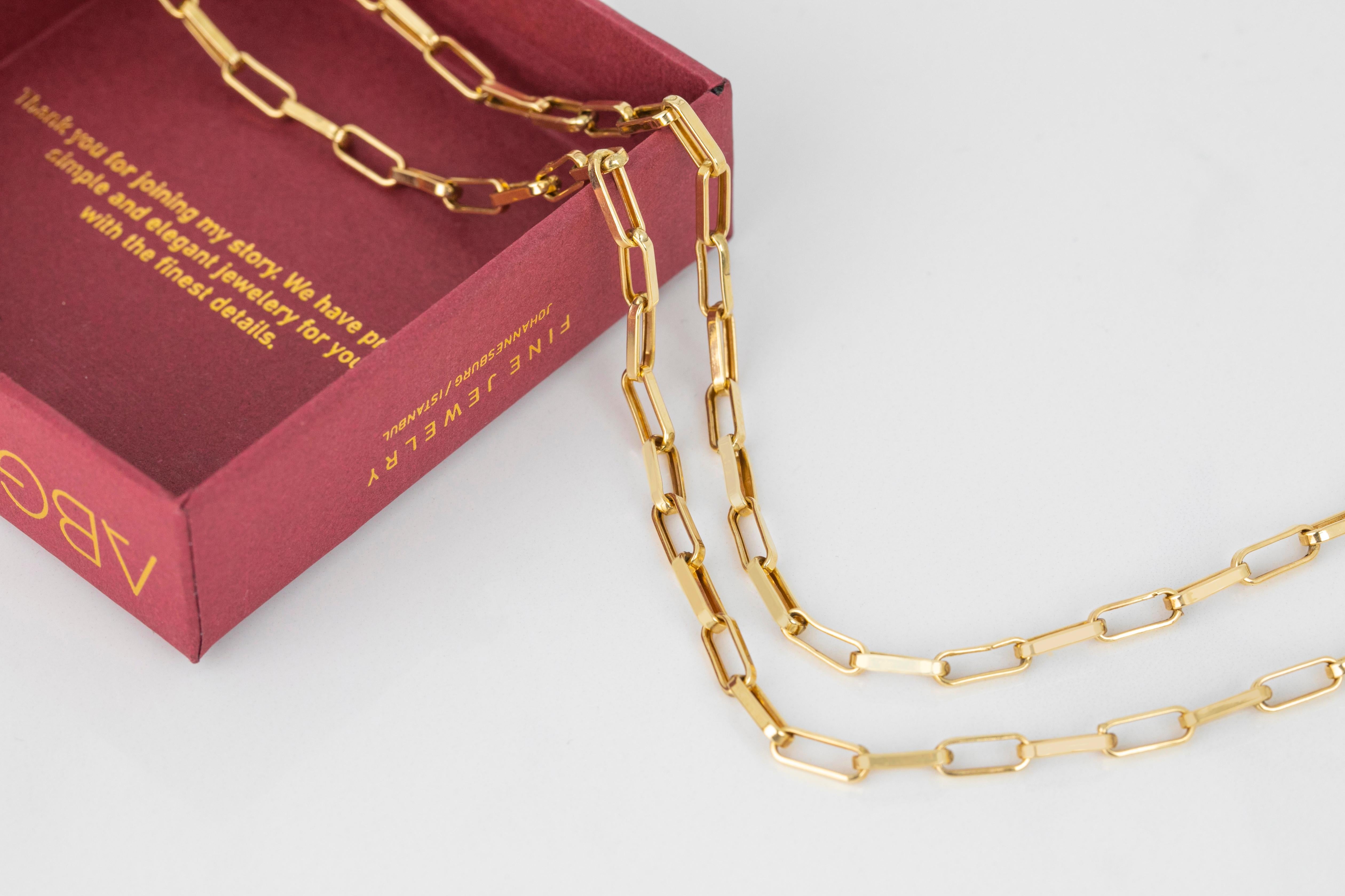 Catena unisex in oro 14k, 5,10 gr 54,00cm Collana in oro 14K, Catena in oro reale In condizioni Nuovo in vendita a ISTANBUL, TR
