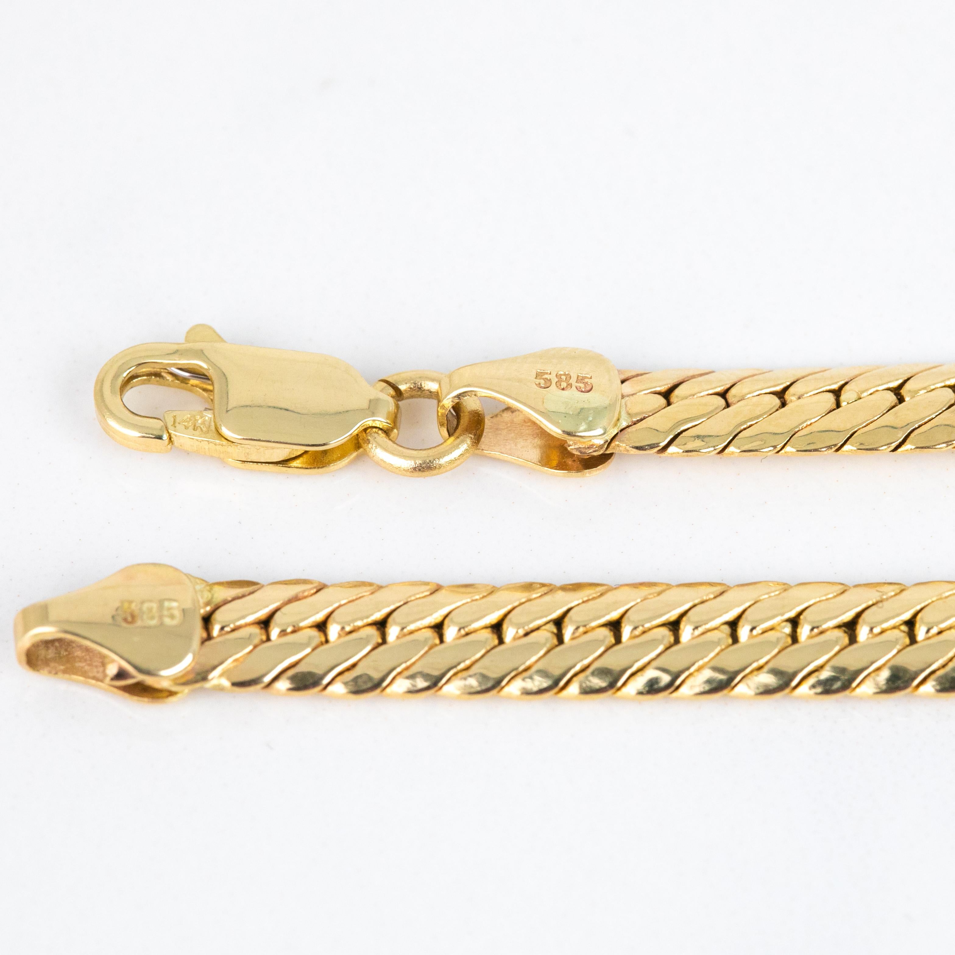 Catena unisex in oro 14k, 9,64 gr 46,00cm Collana a serpente a spina di pesce in oro 14k in vendita 1