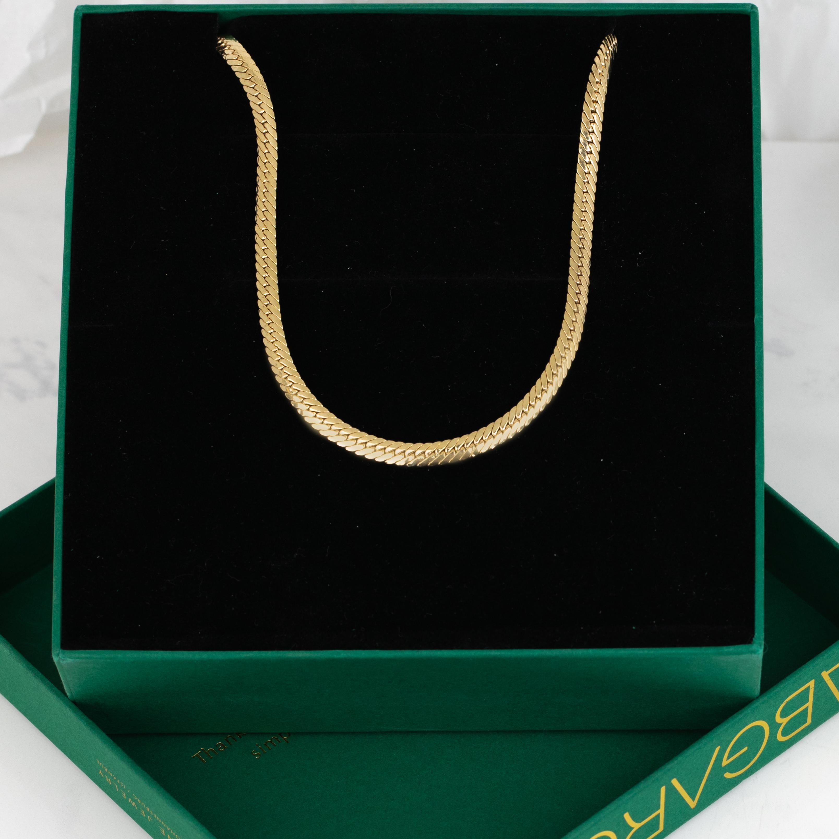 Catena unisex in oro 14k, 9,64 gr 46,00cm Collana a serpente a spina di pesce in oro 14k in vendita 3