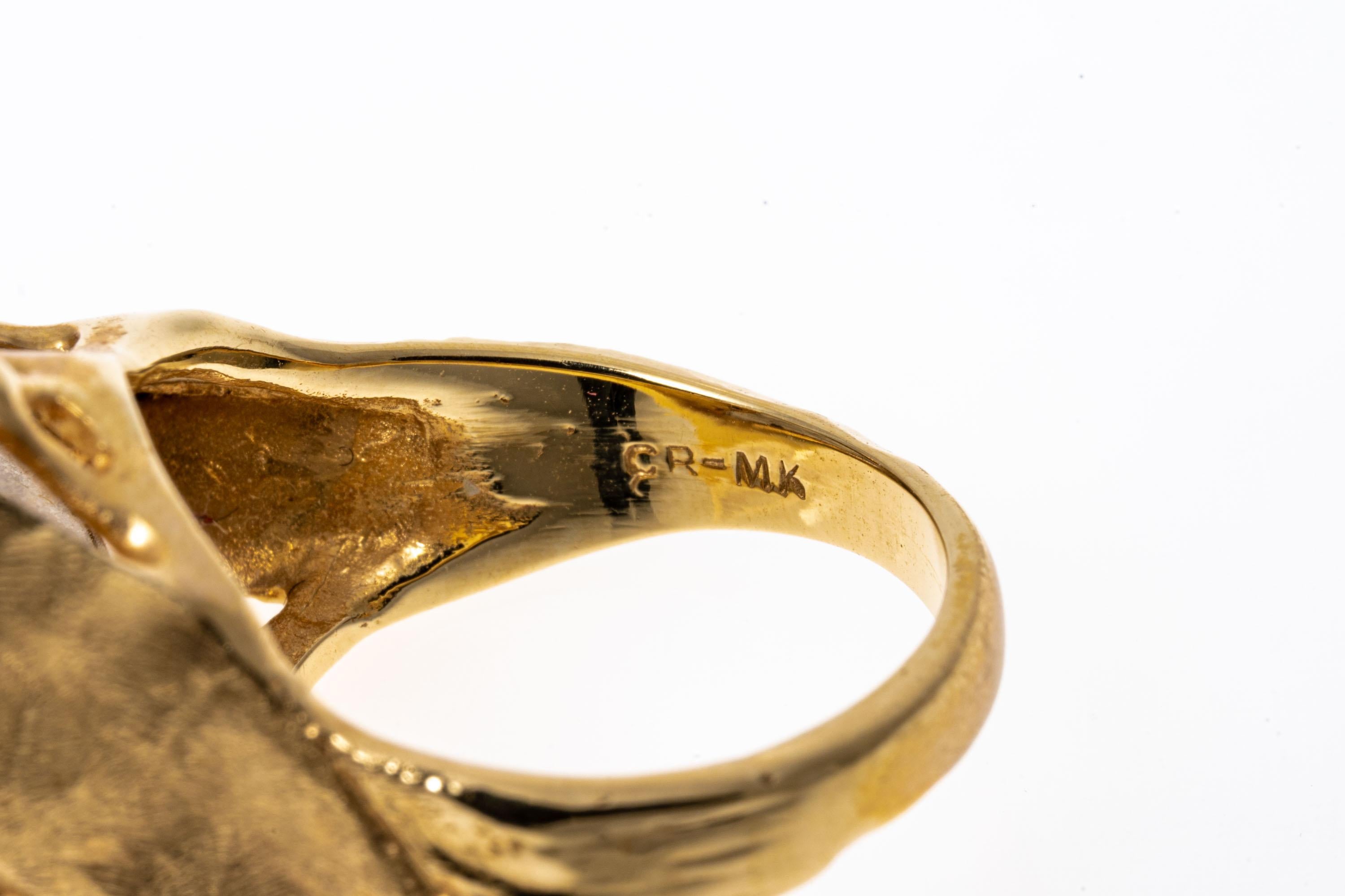 14k Gold Ungewöhnlicher großer Rauchquarz-App-Ring mit Blättern, 19,36 Karat (Retro) im Angebot