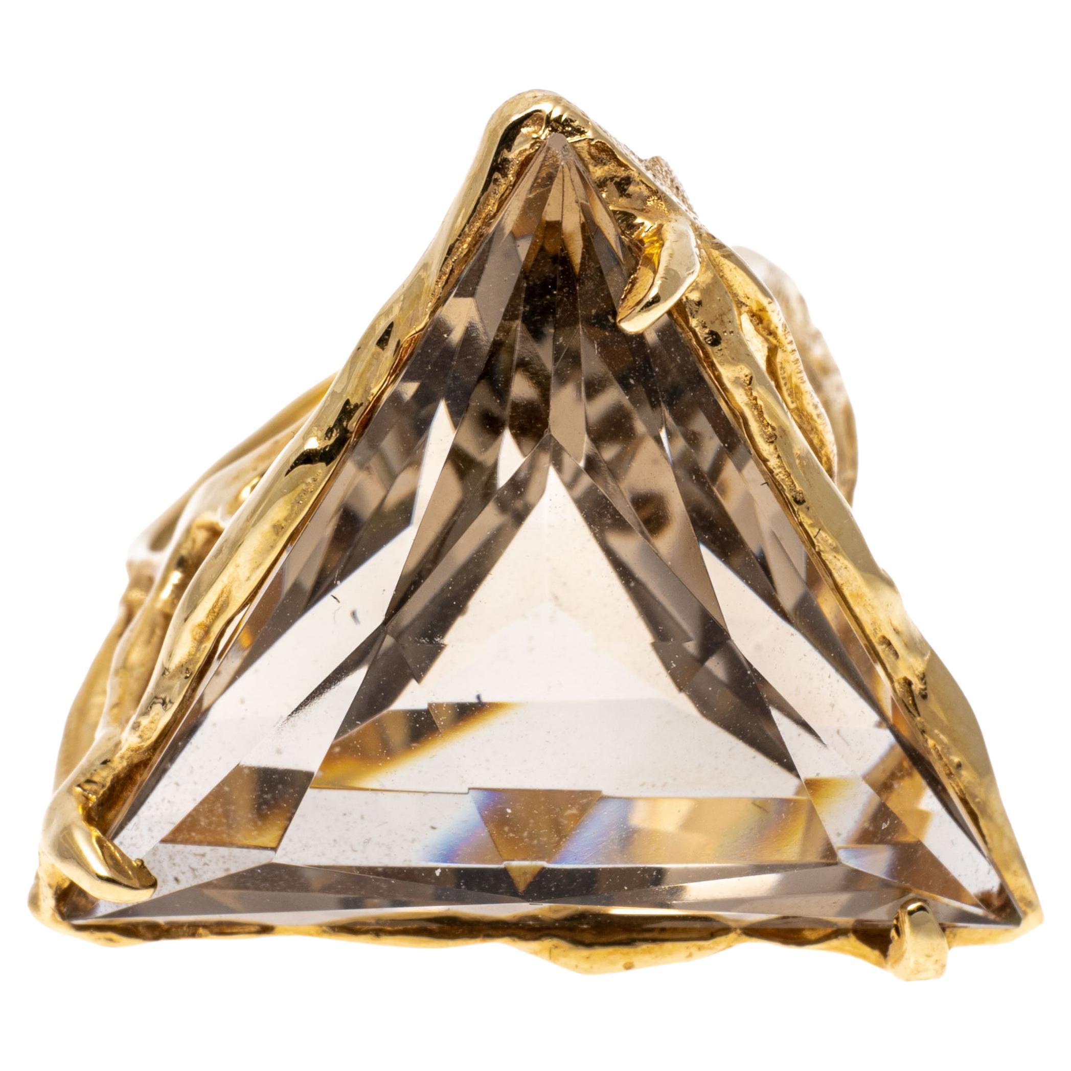14k Gold Unusual Large Trillion Smoky Quartz App, 19.36 CTS Foliate Ring