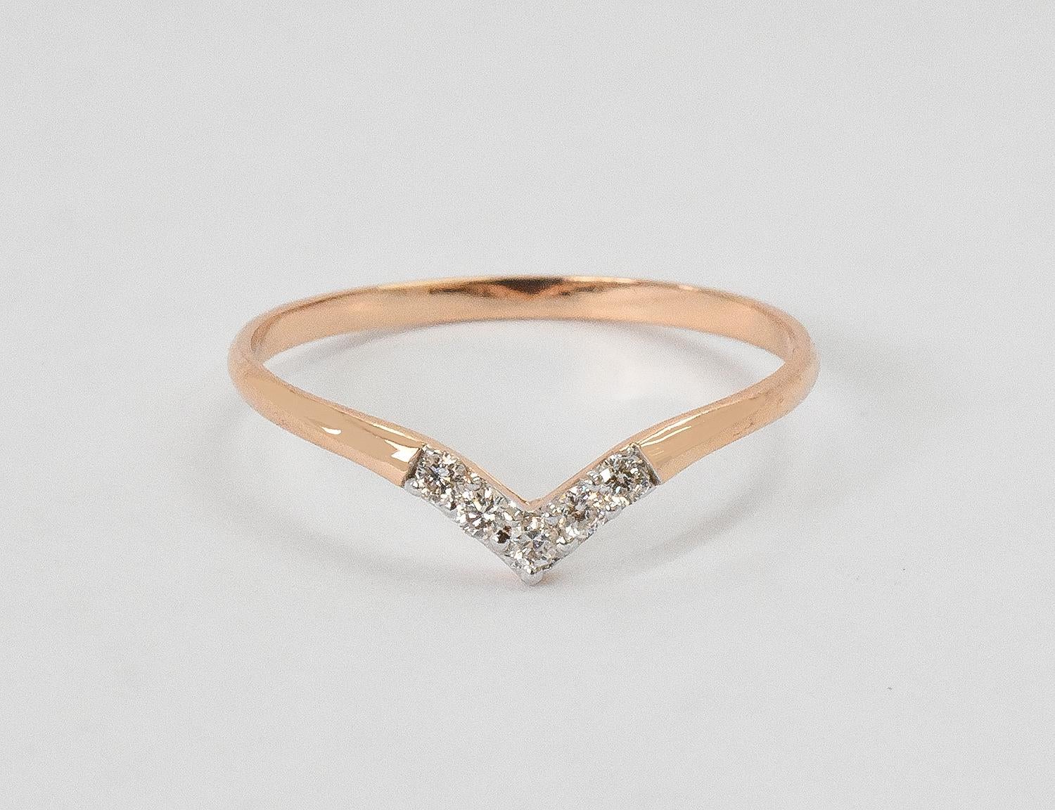 For Sale:  14k Gold V Shape Diamond Ring Diamond Chevron Ring Dainty Bridal Ring 4