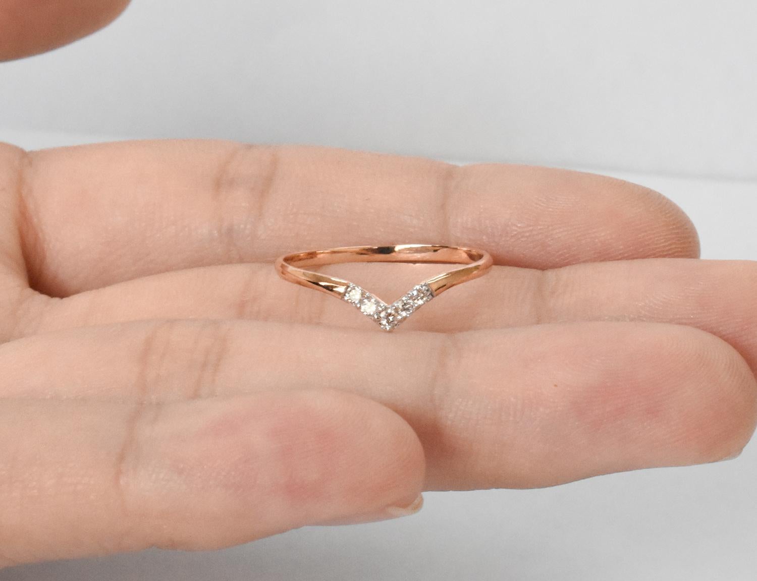 For Sale:  14k Gold V Shape Diamond Ring Diamond Chevron Ring Dainty Bridal Ring 9