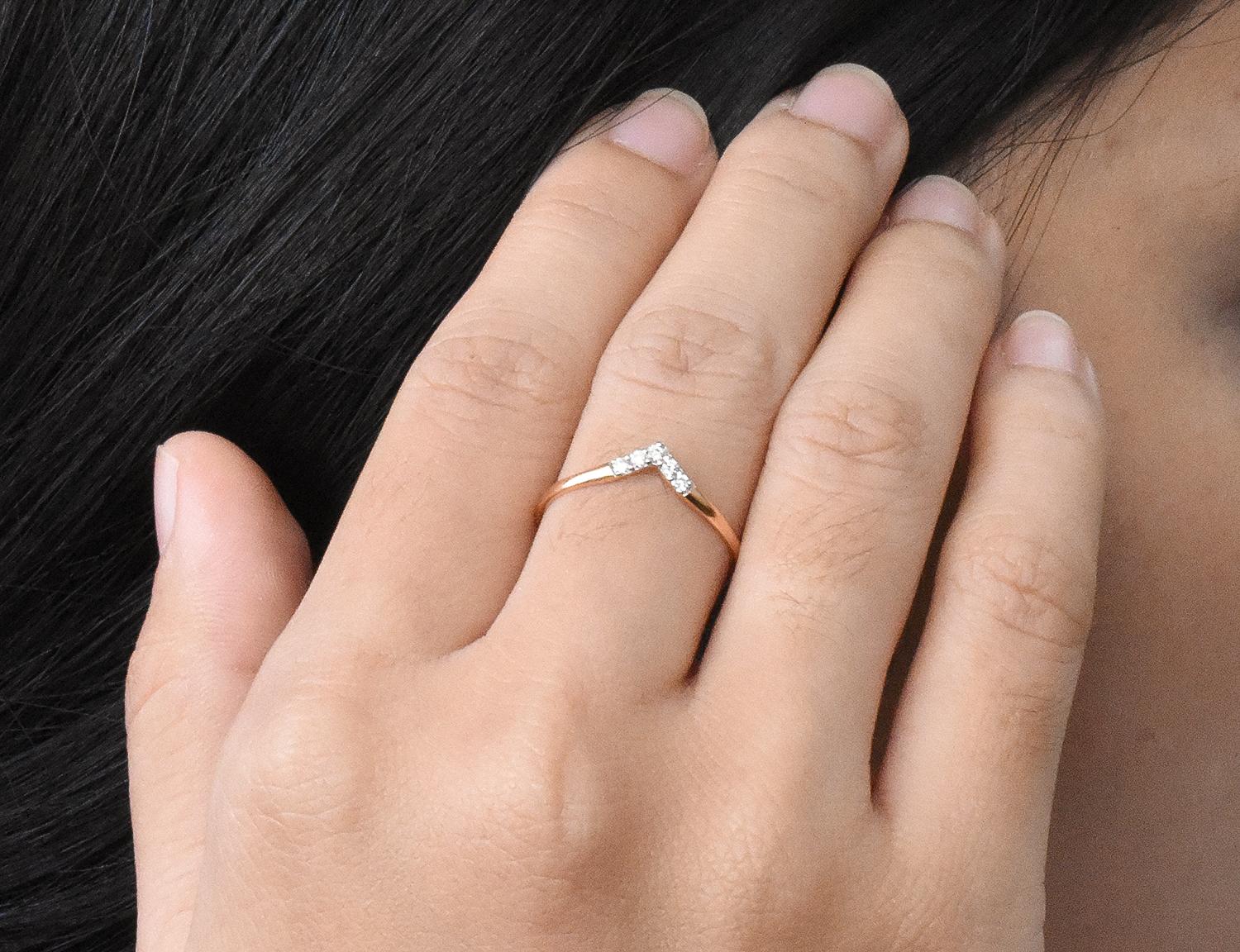 For Sale:  14k Gold V Shape Diamond Ring Diamond Chevron Ring Dainty Bridal Ring 11