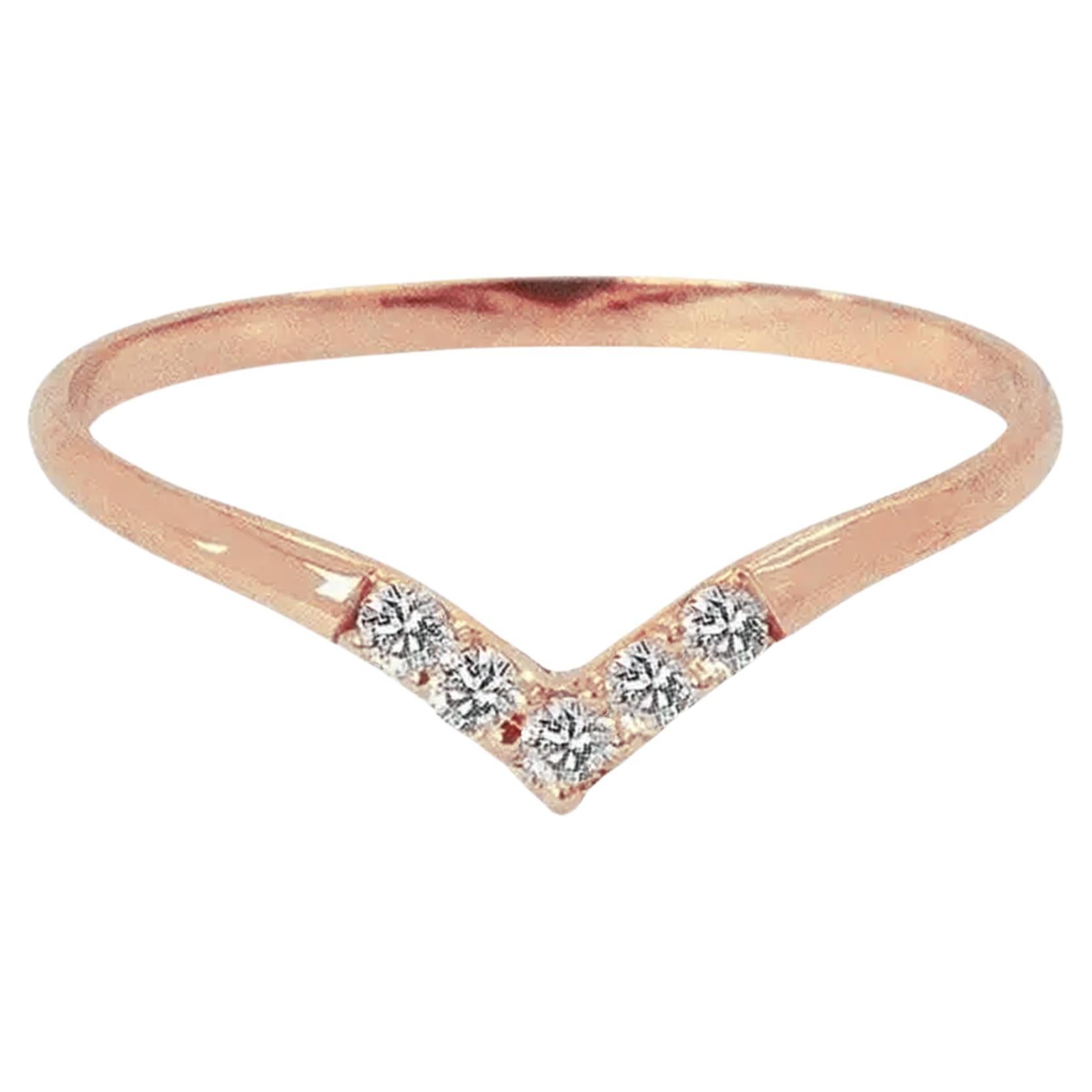 For Sale:  14k Gold V Shape Diamond Ring Diamond Chevron Ring Dainty Bridal Ring 2