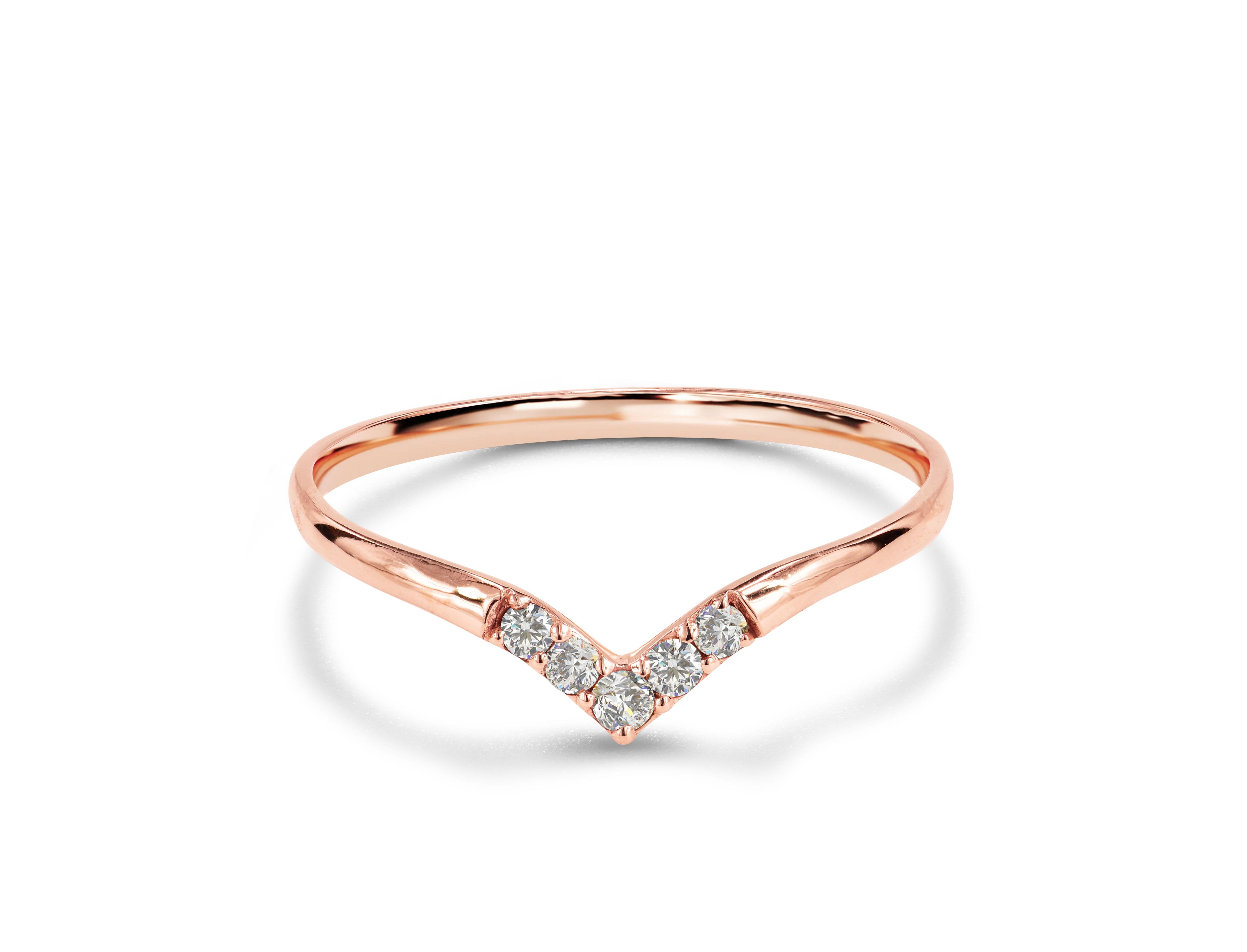 14k Gold V Shape Diamond Ring Diamond Chevron Ring Dainty Bridal Ring