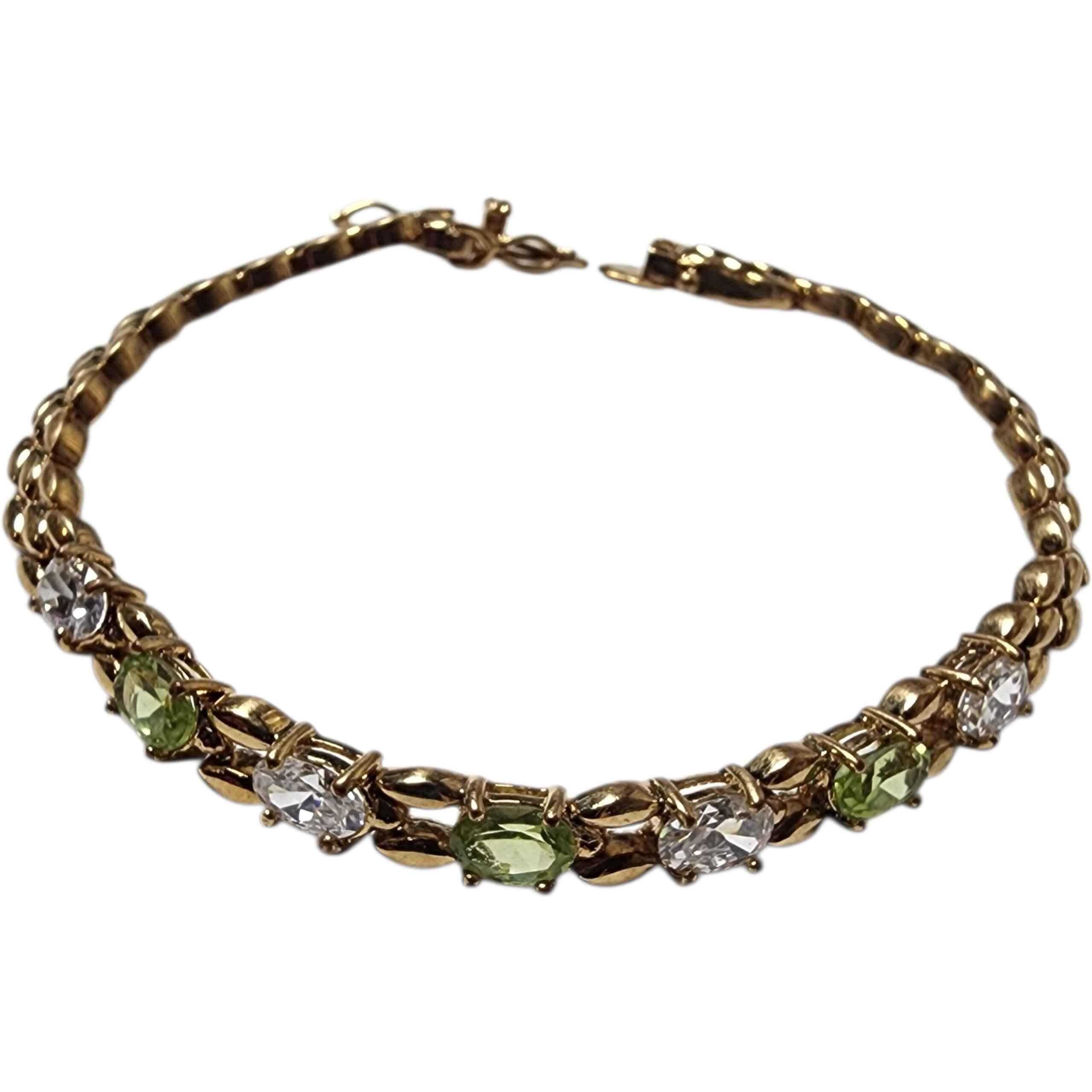 Bracelet de tennis en or 14K vermeil avec pierres ovales péridot et topaze blanche en vente