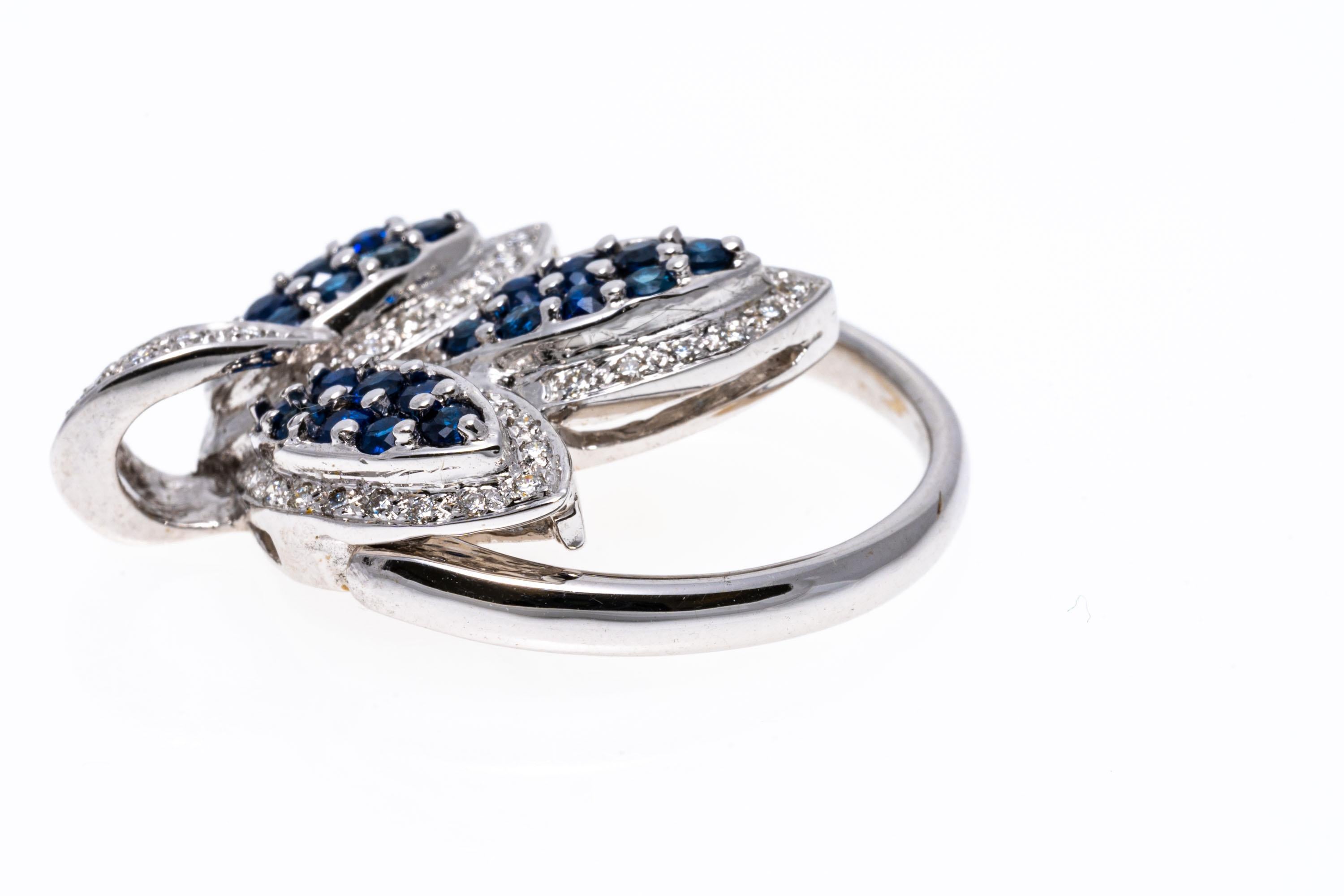 14k blue sapphire and diamond leaf ring 685