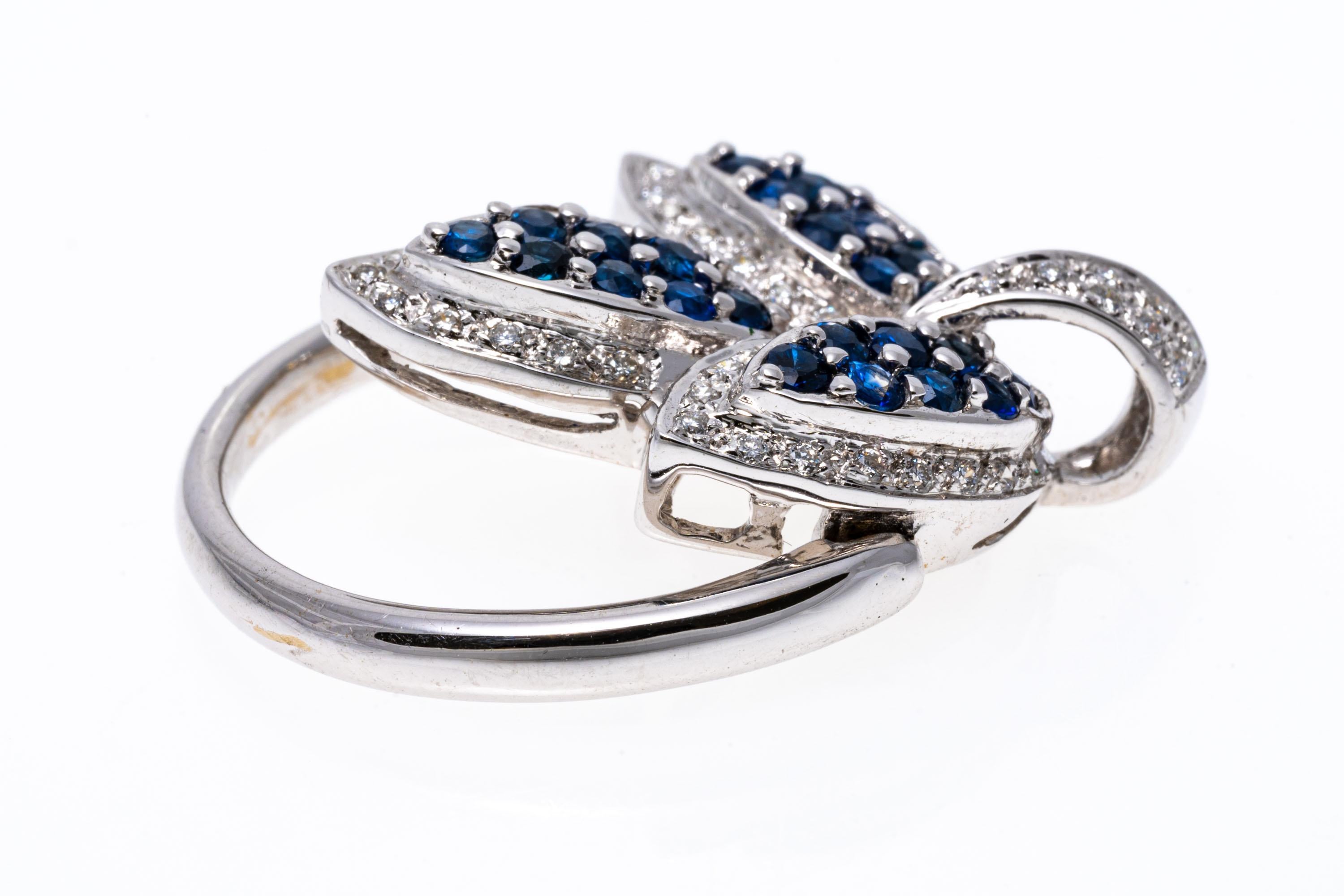Contemporary 14k Gold Versatile Blue Sapphire and Diamond Leaf Ring/Pendant For Sale