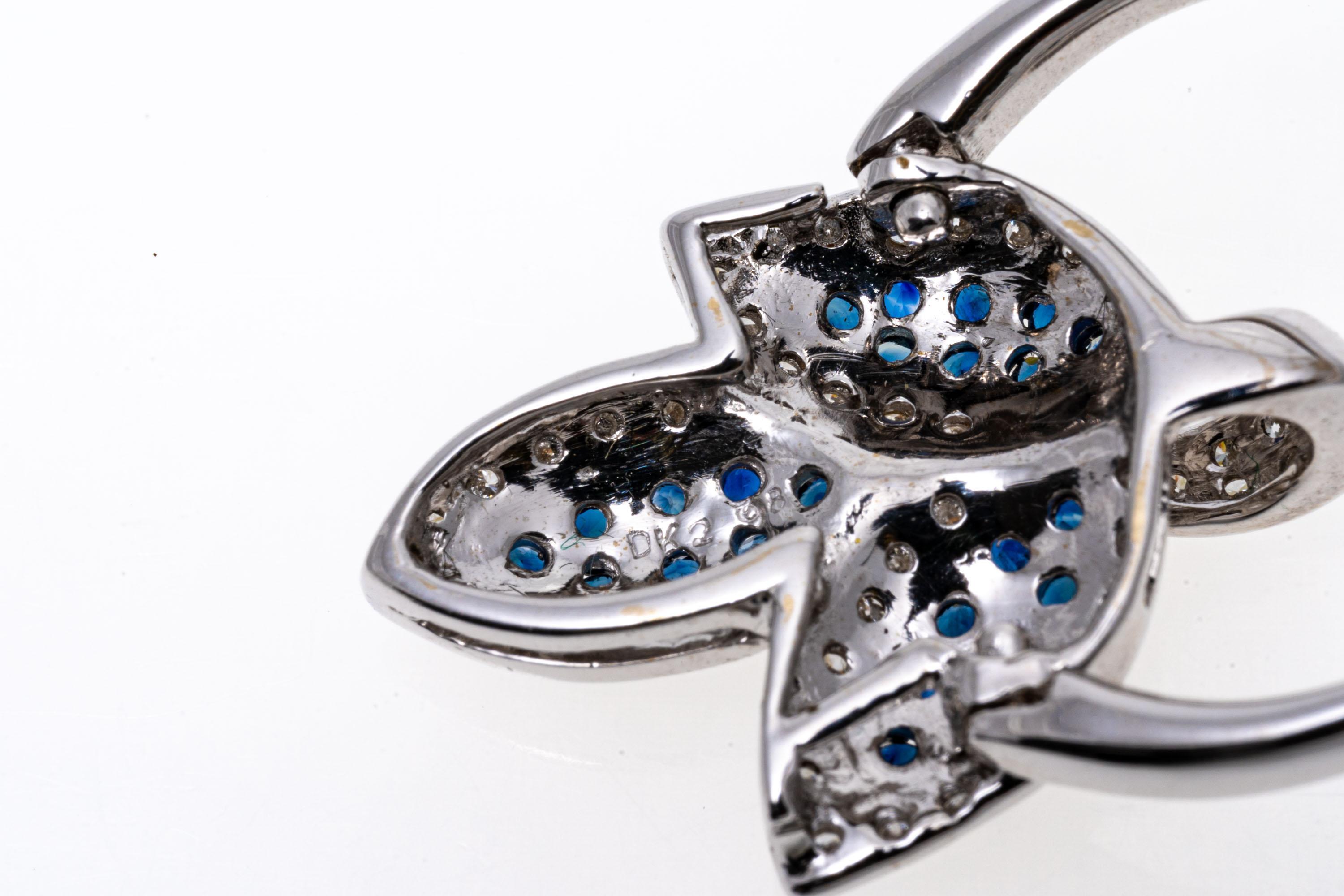Women's 14k Gold Versatile Blue Sapphire and Diamond Leaf Ring/Pendant For Sale