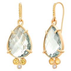 14K Gold Vibrant Zitronen Citrin Diamanten Gelbe Saphire Hirten-Ohrringe