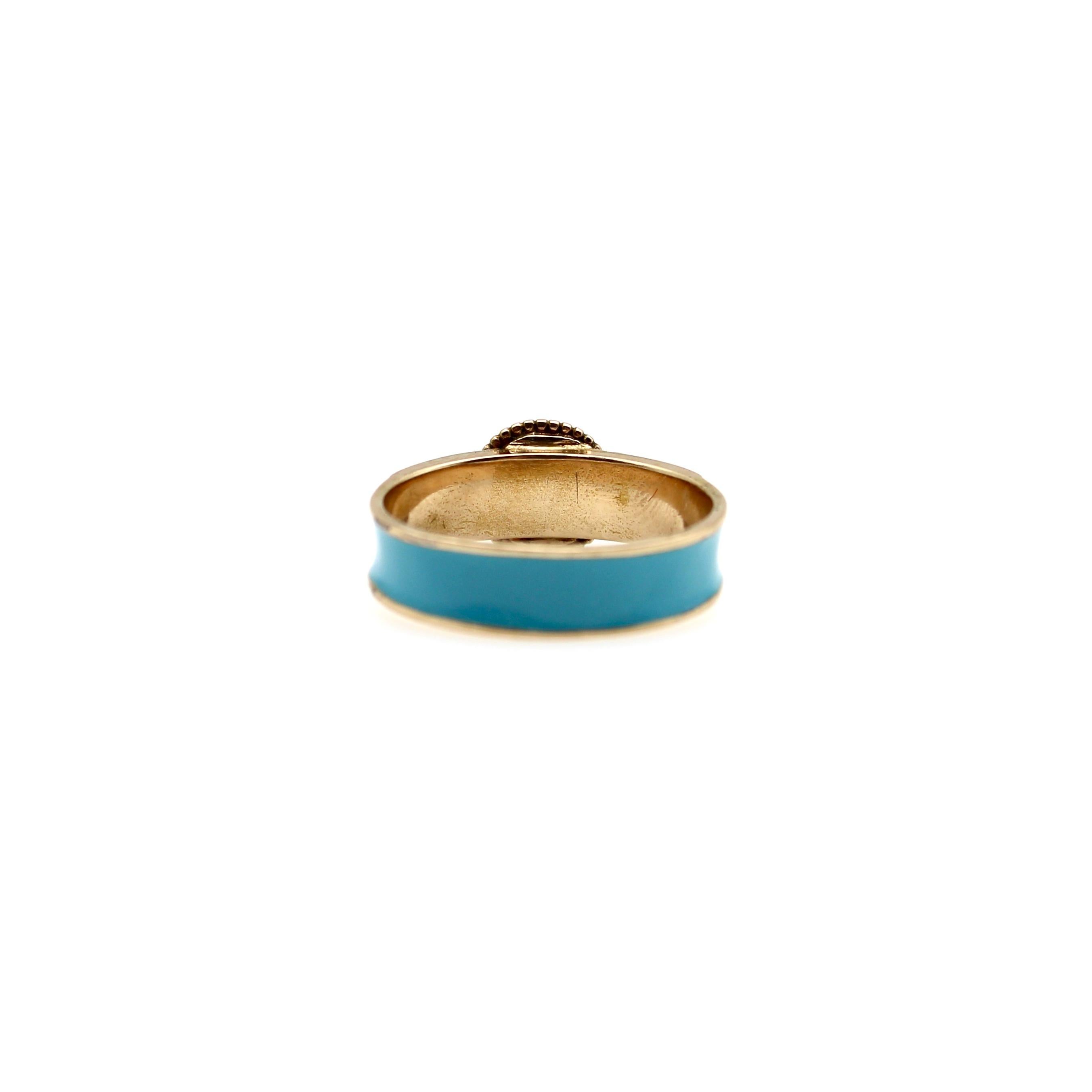 14K Gold Victorian Banded Agate and Turquoise Enamel Mourning Ring For Sale 1