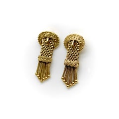 14K Gold Victorian Buckle Earrings with Tassels