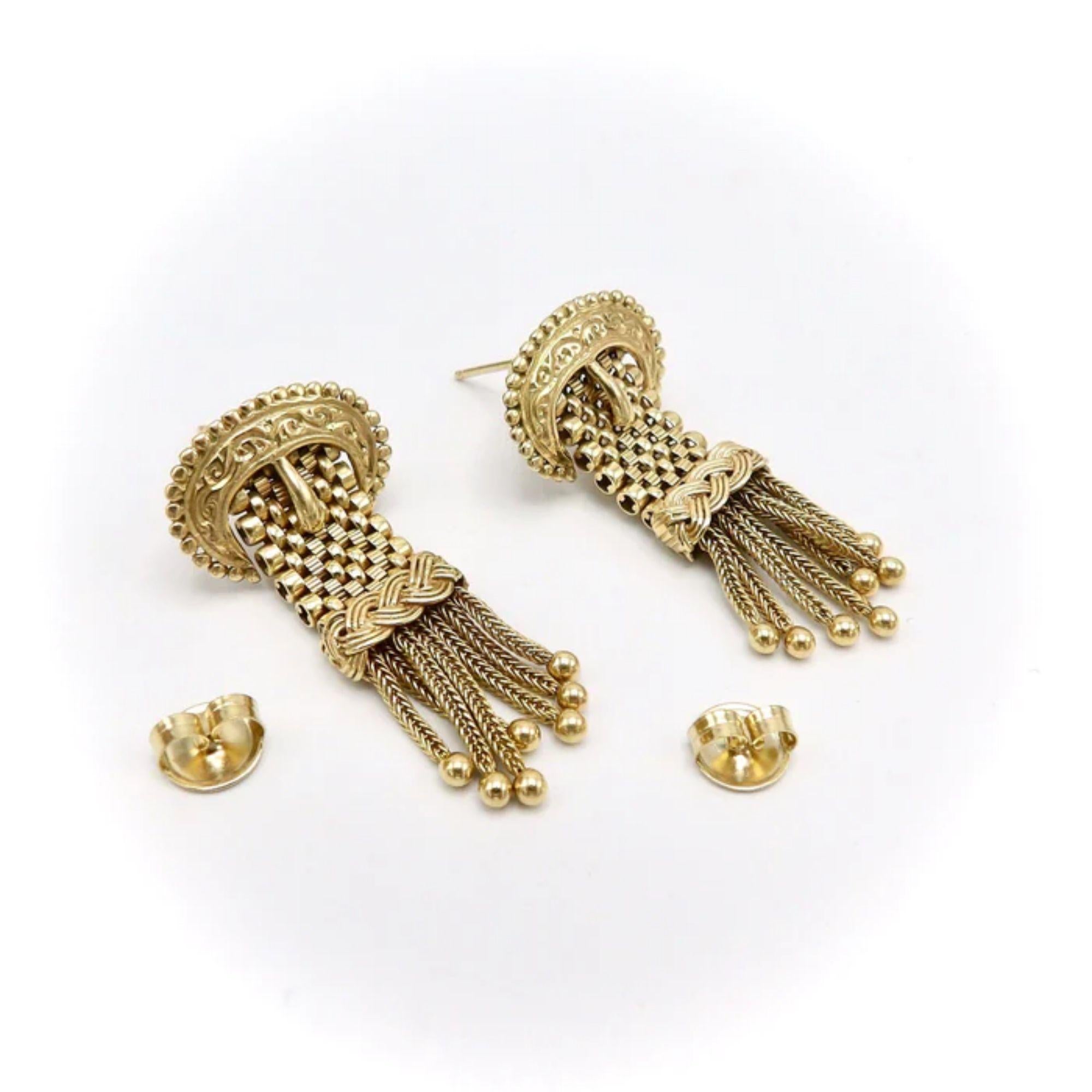 Women's 14K Gold Victorian Buckle Earrings with Tassels For Sale