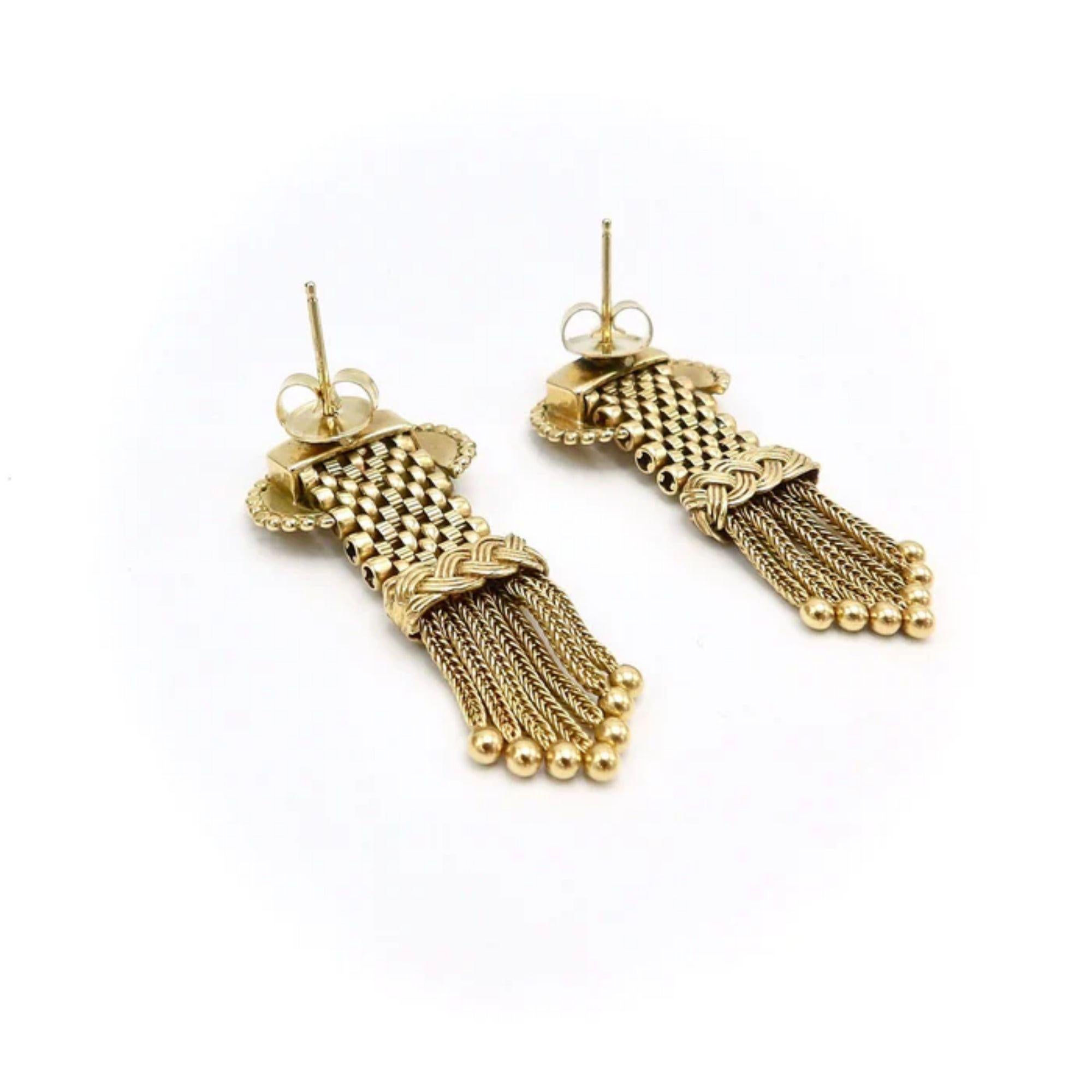 14K Gold Victorian Buckle Earrings with Tassels For Sale 1