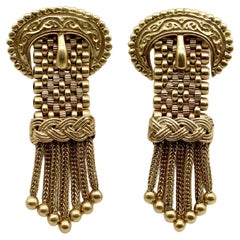 14K Gold Victorian Buckle Earrings with Tassels