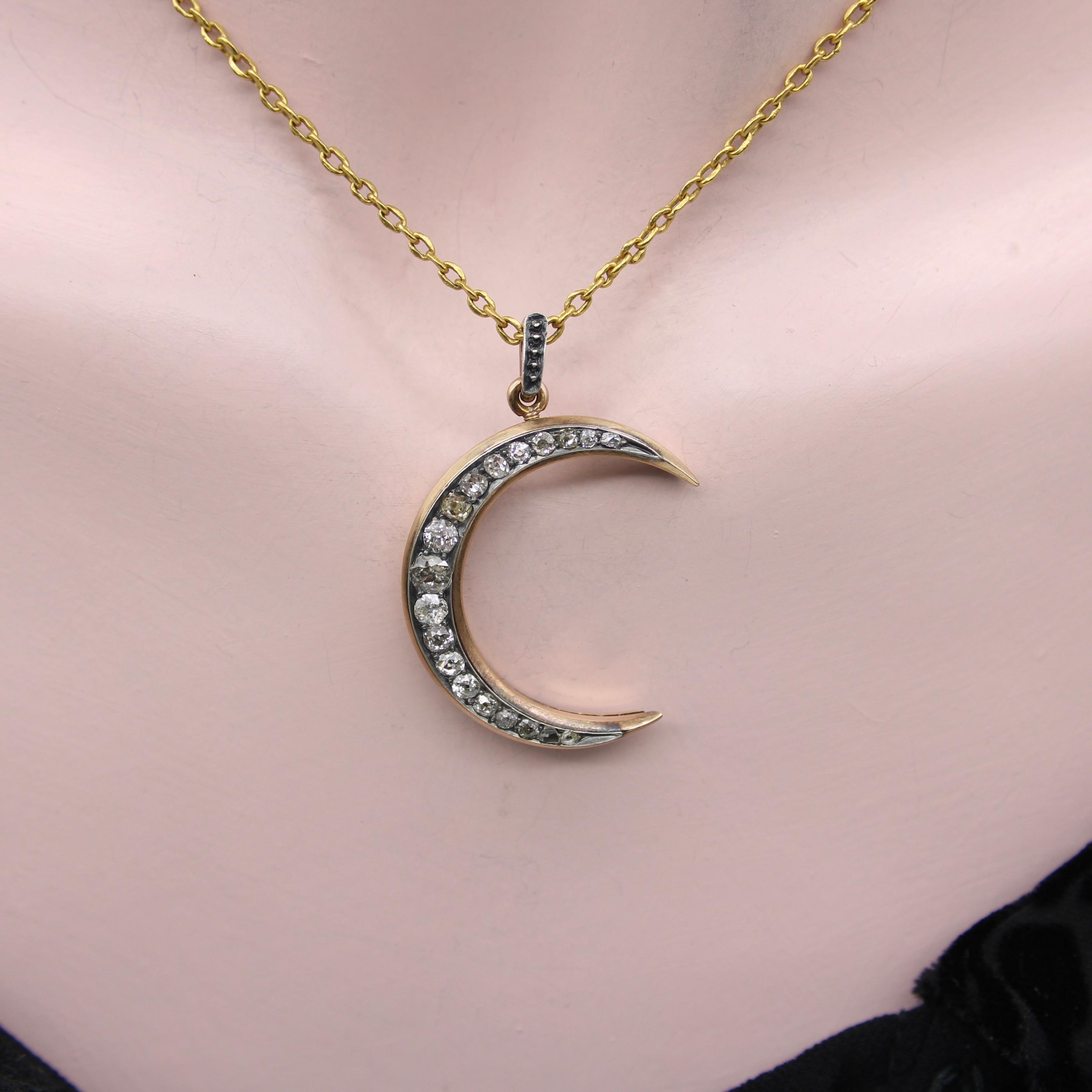 14K Gold Victorian Crescent Moon and Star Convertible Pendant Brooch  For Sale 2