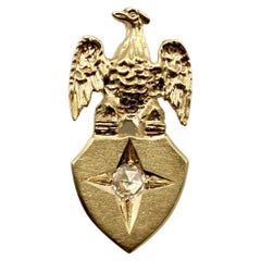 Antique 14k Gold Victorian Eagle on Shield with Diamond Pendant