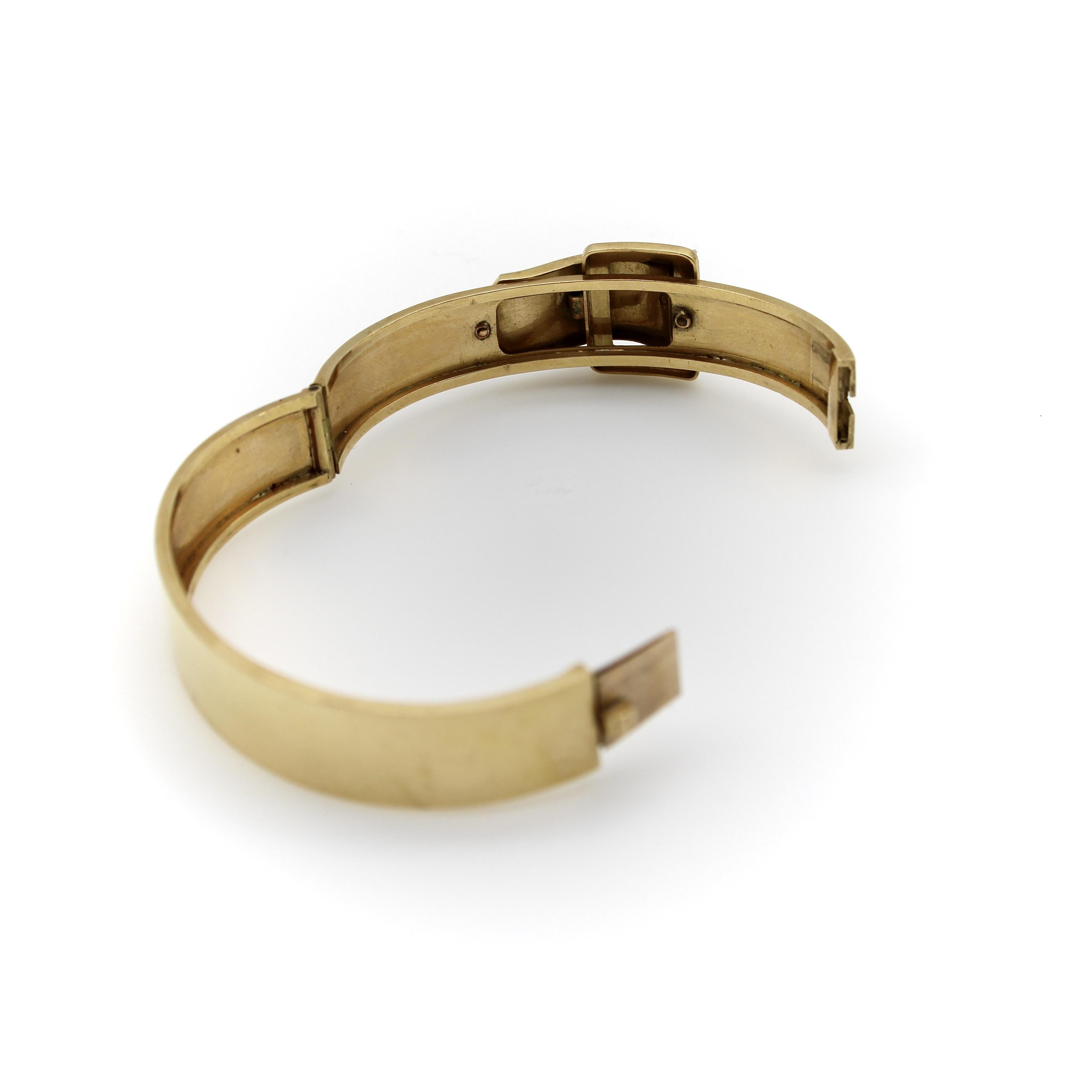 14K Gold Victorian Enameled Blue Ivy Buckle Bracelet For Sale 6