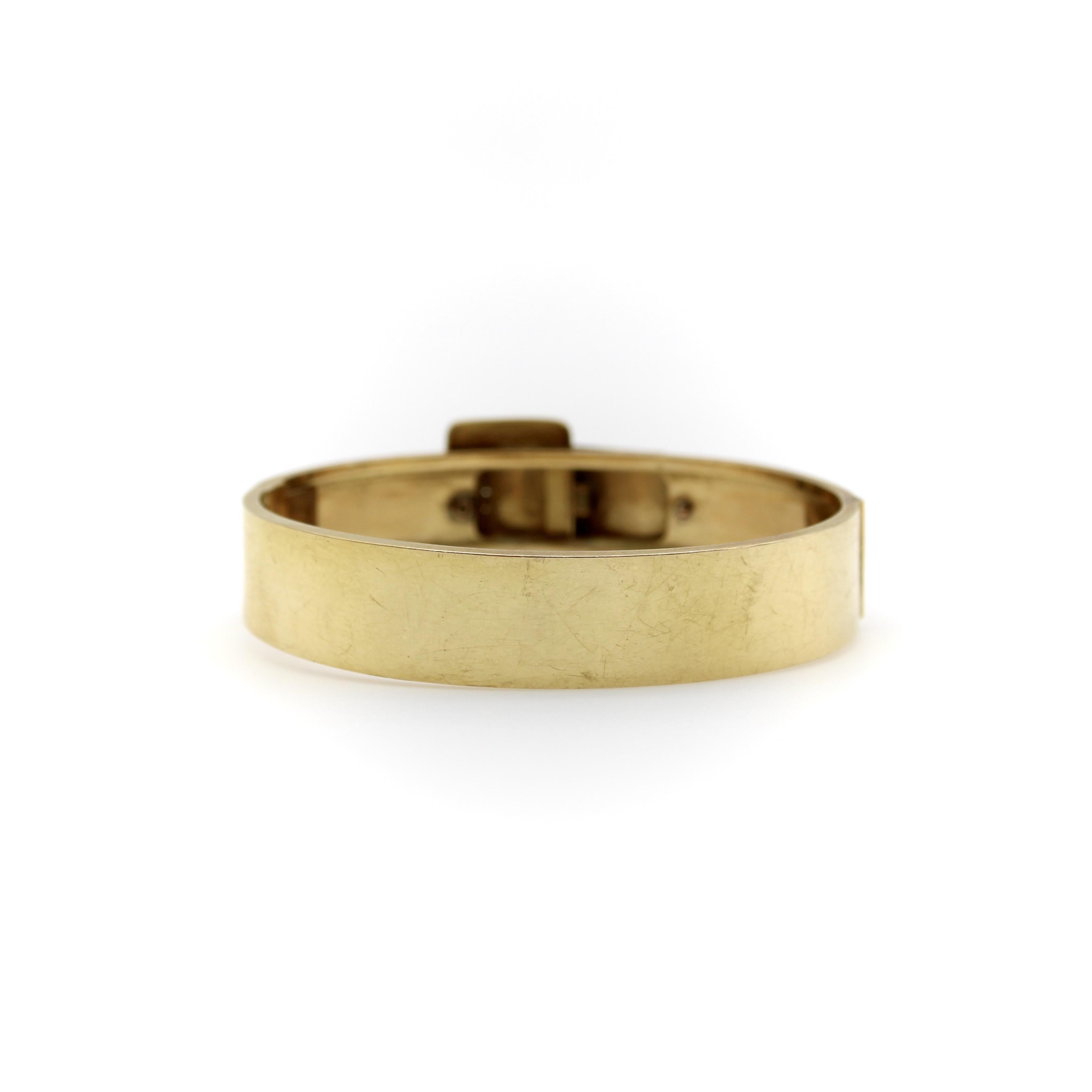 14K Gold Victorian Enameled Blue Ivy Buckle Bracelet For Sale 1