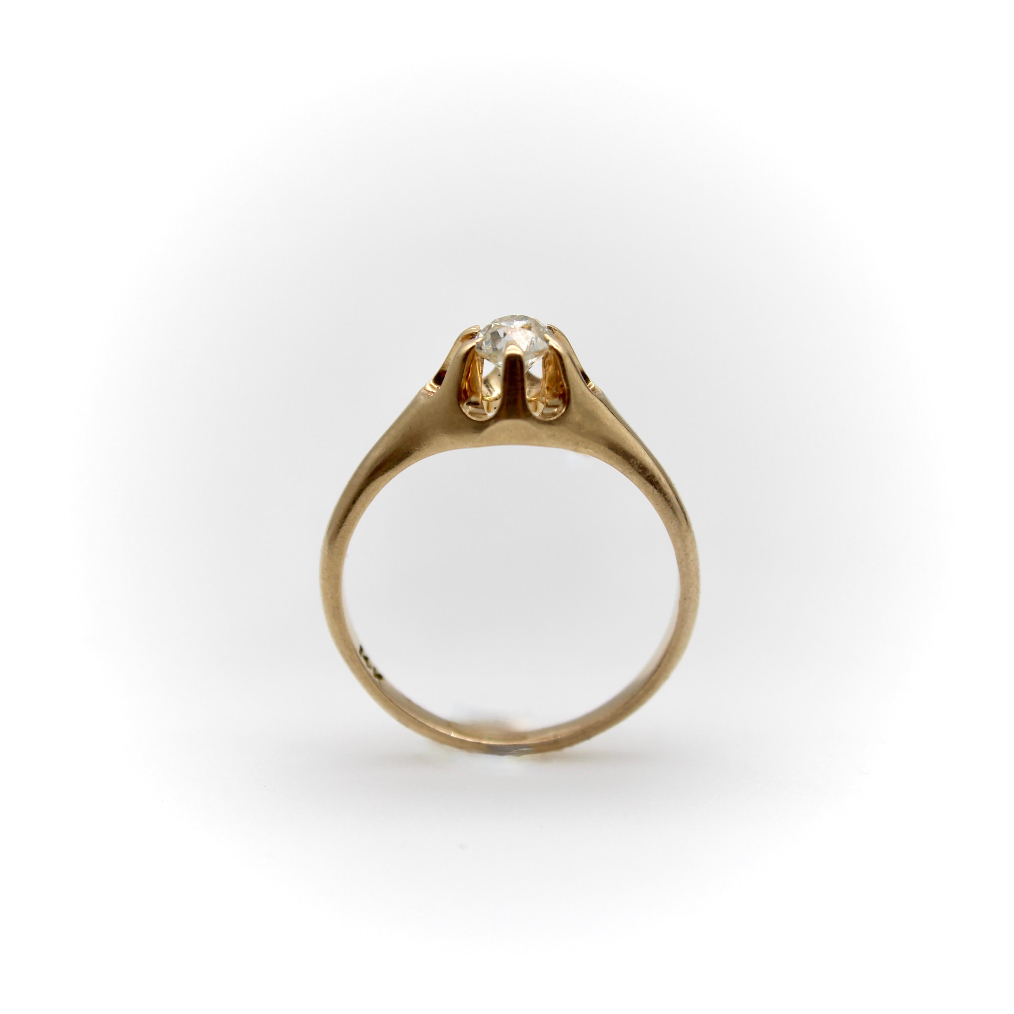 14K Gold Viktorianische Ära Alter Europäischer Diamantring im Angebot 1
