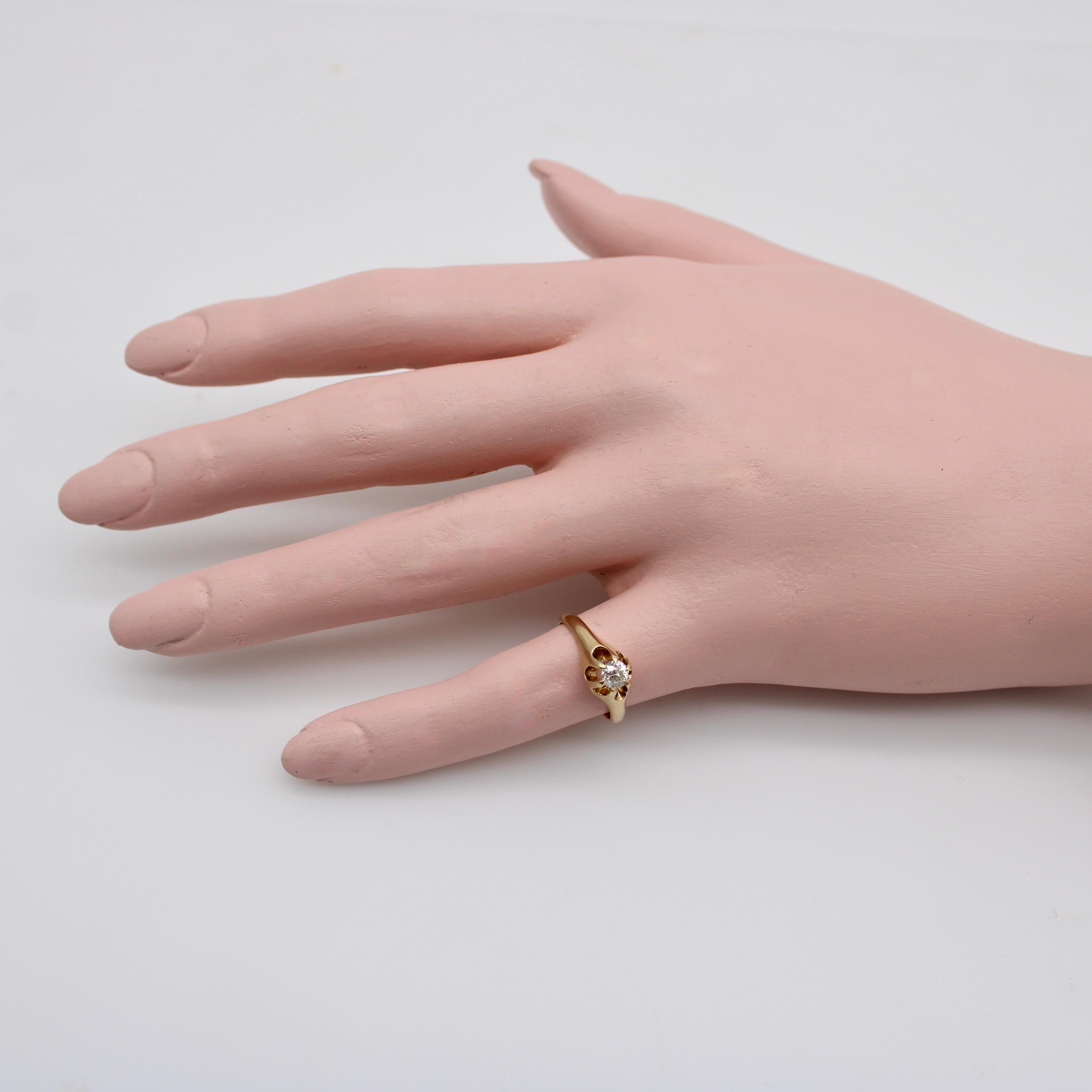 14K Gold Viktorianische Ära Alter Europäischer Diamantring im Angebot 2