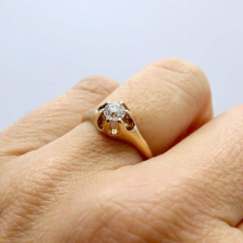 14K Gold Viktorianische Ära Alter Europäischer Diamantring im Angebot 4