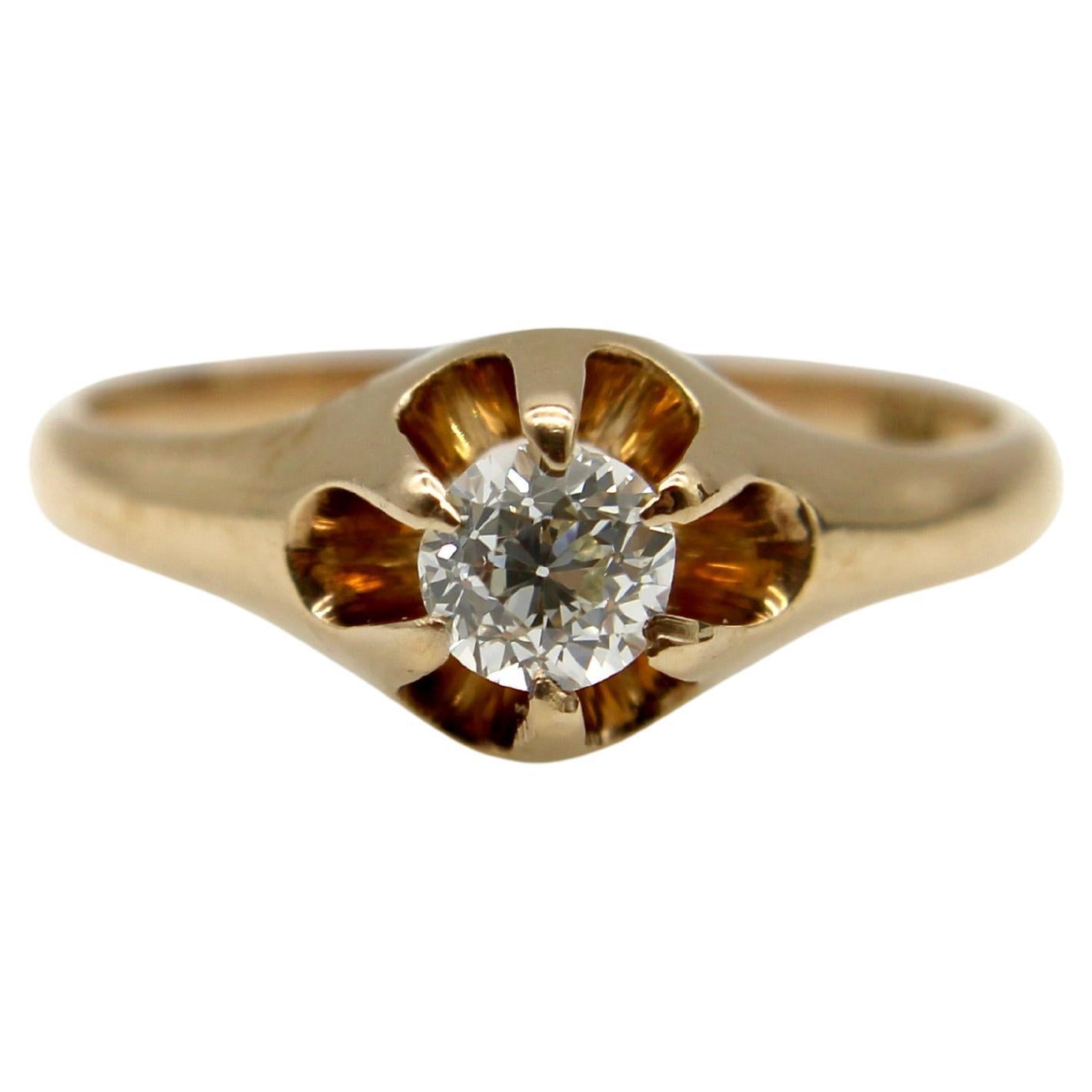 14K Gold Viktorianische Ära Alter Europäischer Diamantring im Angebot