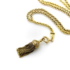 14K Gold Victorian Fancy Link Long Chain with Drop and Enameled Tassel